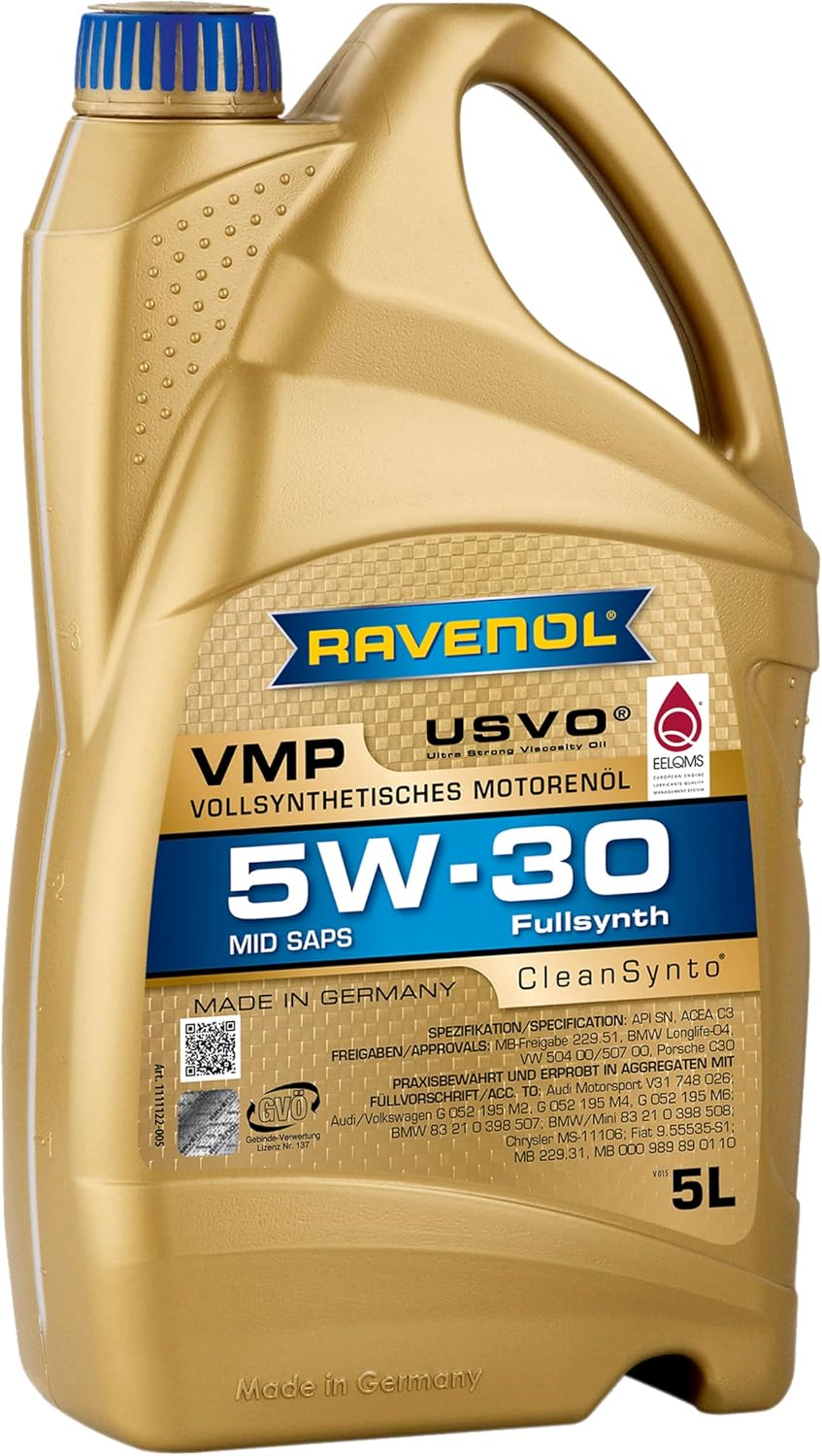 RAVENOL VMP SAE 5W-30 Fully Synthetic Mid SAPS USVO & CleanSynto (5 Liter)
