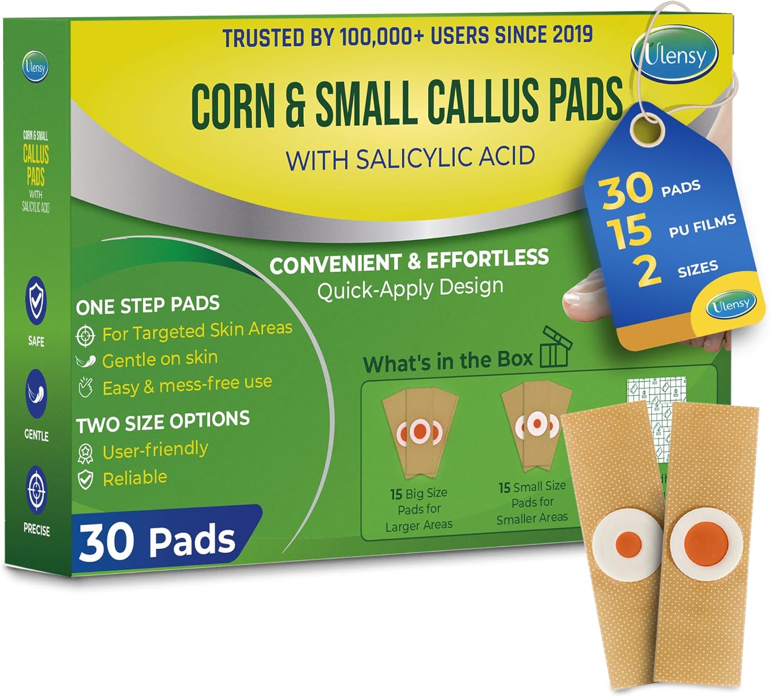 Corn and Small Callus Pads for Feet Toes: 30-Pack with Salicylic Acid - Comfort Plasters for Smoother Skin for Adults Seniors Teens Athletes Runners Hikers Workers Active Men and Women