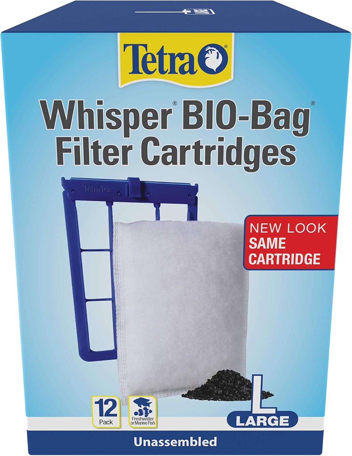 Tetra Whisper Bio-Bag Filter Aquarium Cartridges, Large Filter for Freshwater and Marine Fish, Removes Odors and Discoloration, Easy to Assemble, 12 Large Blue Filters