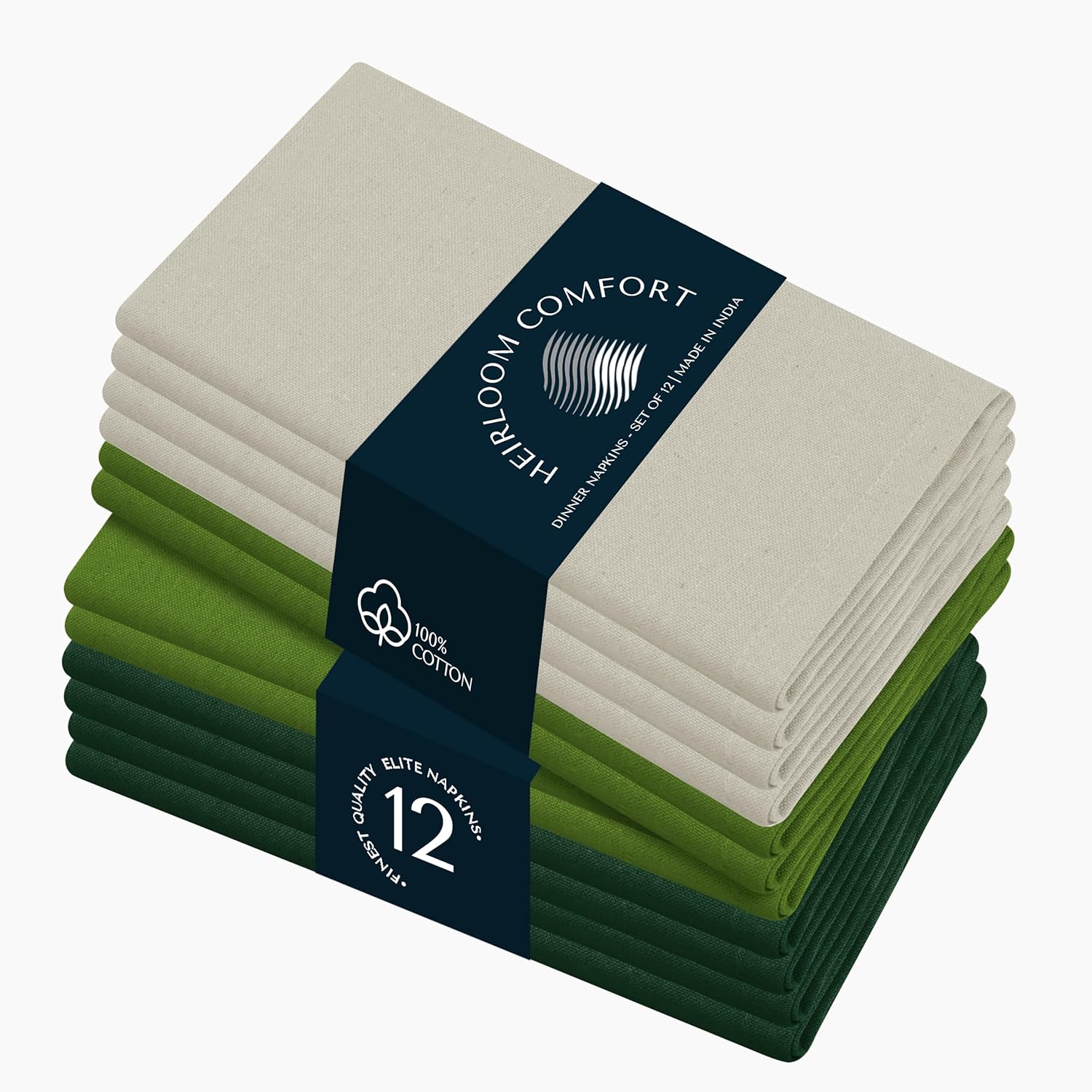 Multi Color Cloth Napkins 17x17 Inch - Set of 12-100% Cotton, Washable - Perfect Hotel Quality Napkin for Table, Dinner, Weddings, Everyday Dining - Ivory, Mint Green, Forest Green