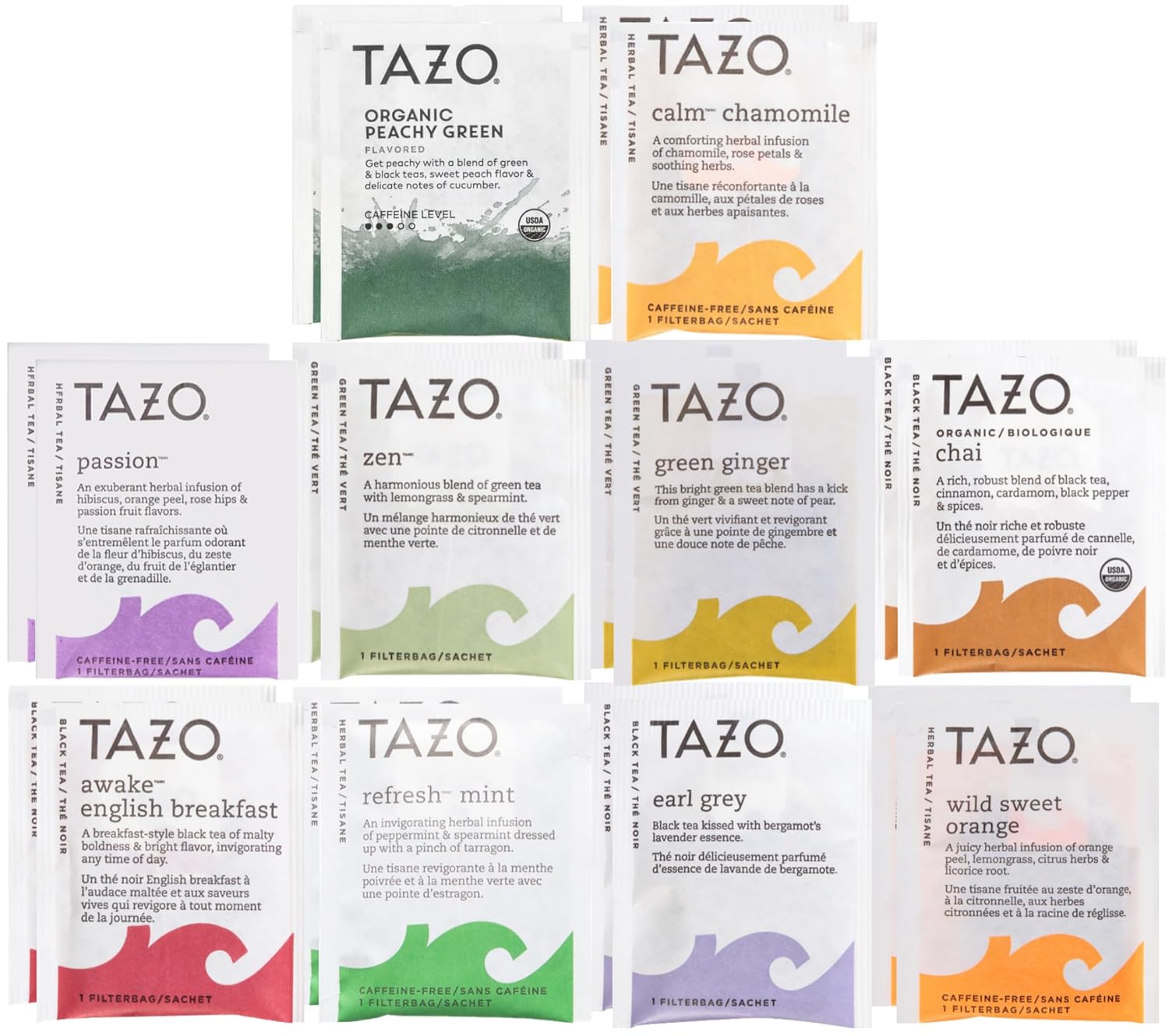 Tazo Tea Bags Sampler 20 Count Variety Gift Box, 10 Different Flavors
