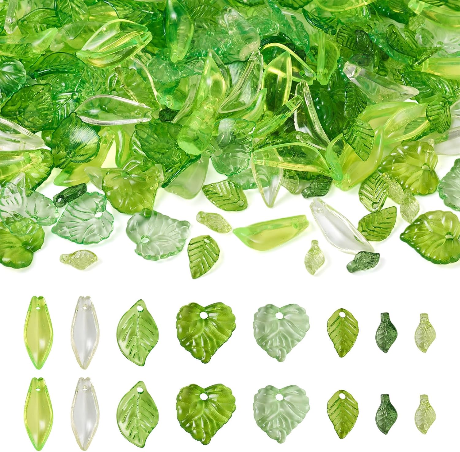 Pandahall 320 Pcs Green Acrylic Leaf Beads Transparent Maple Leaves Pendants Tiny Green Leaf Bead Caps for Jewelry Making DIY Spring Crafts Earring Bracelet