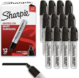 Sharpie King Size Permanent Marker Set, Chisel Tip Markers, Thick Poster Markers, Heavy Duty Markers For Work & Industrial Use, 12 Count