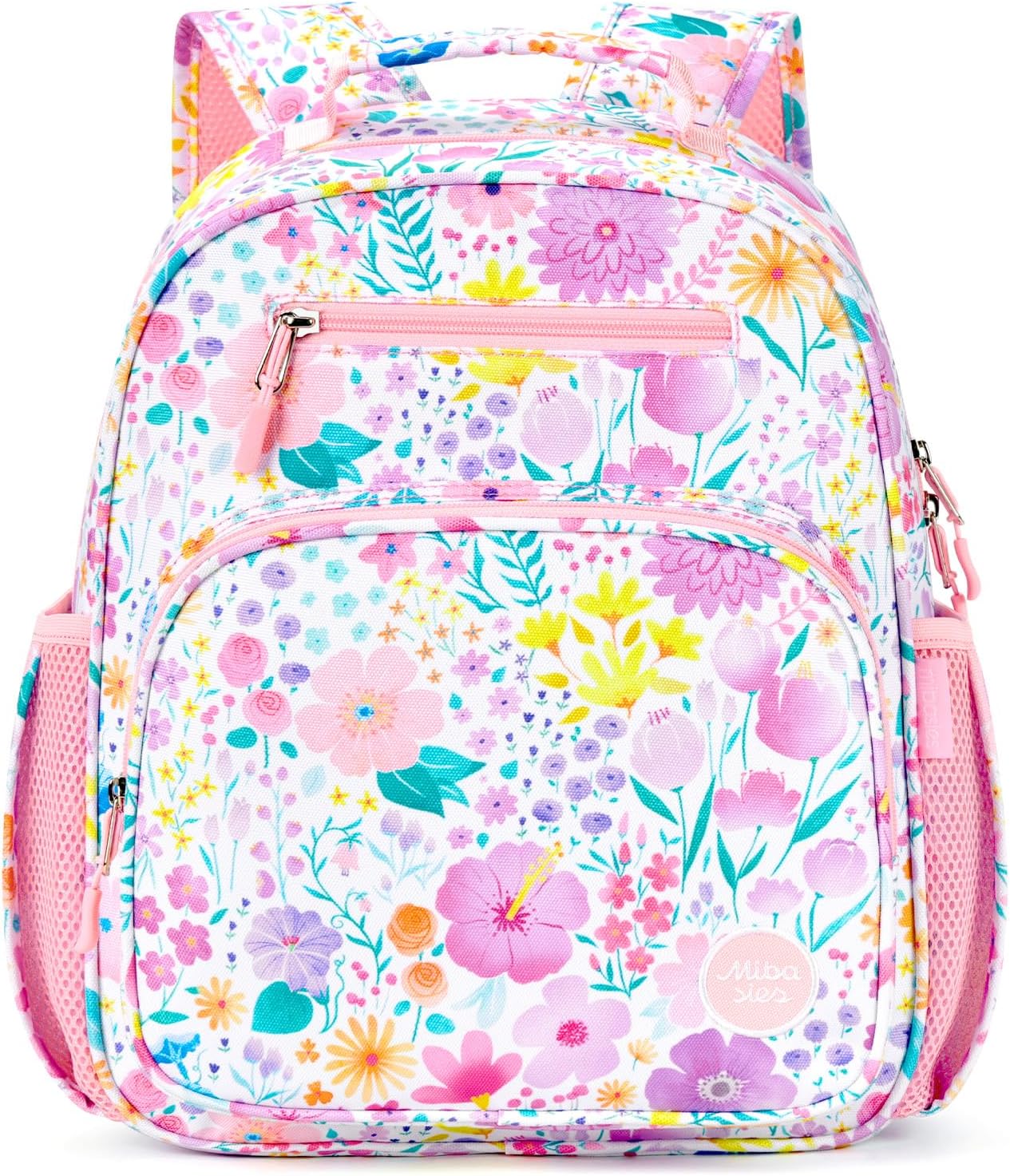 mibasies Kids Backpack for Girls: Girls Backpack 5-8 - Kindergarten Elementary School Bookbag for Girl - Flower Pink