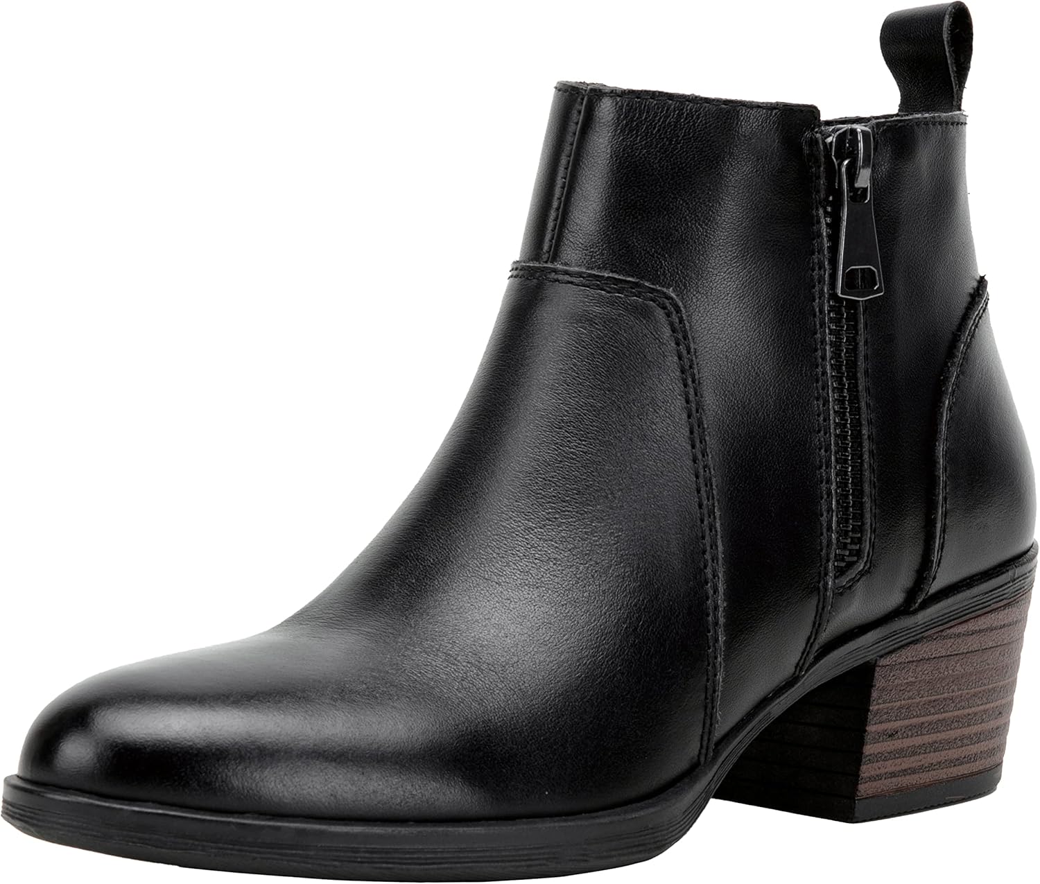 Vepose Women's Leather Ankle Boots, Low Heel Short Booties with Zipper