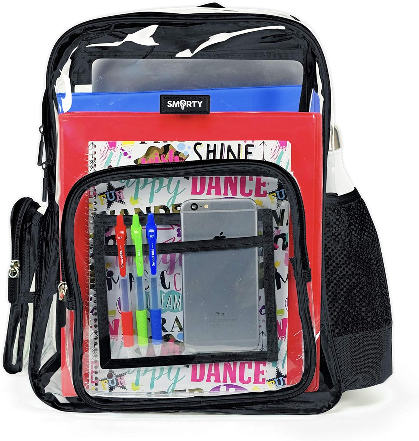SMARTY Heavy Duty Clear Backpack V6 Durable Transparent See Through Bag (Medium, Black)