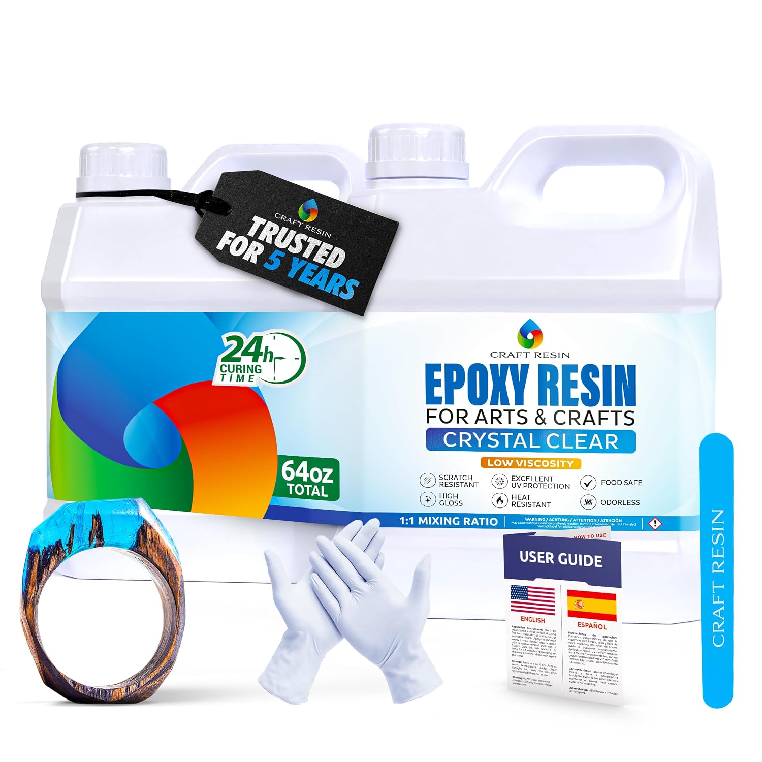 Craft Resin Crystal Clear Epoxy Resin Kit - Food Safe, UV Resistant - 64 Oz