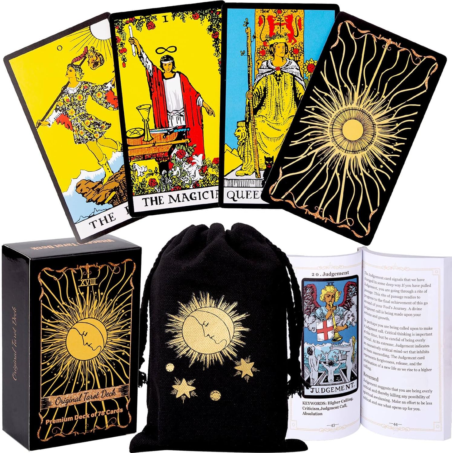 The Original Tarot Cards Deck with Guidebook and Linen Bag for Beginners
