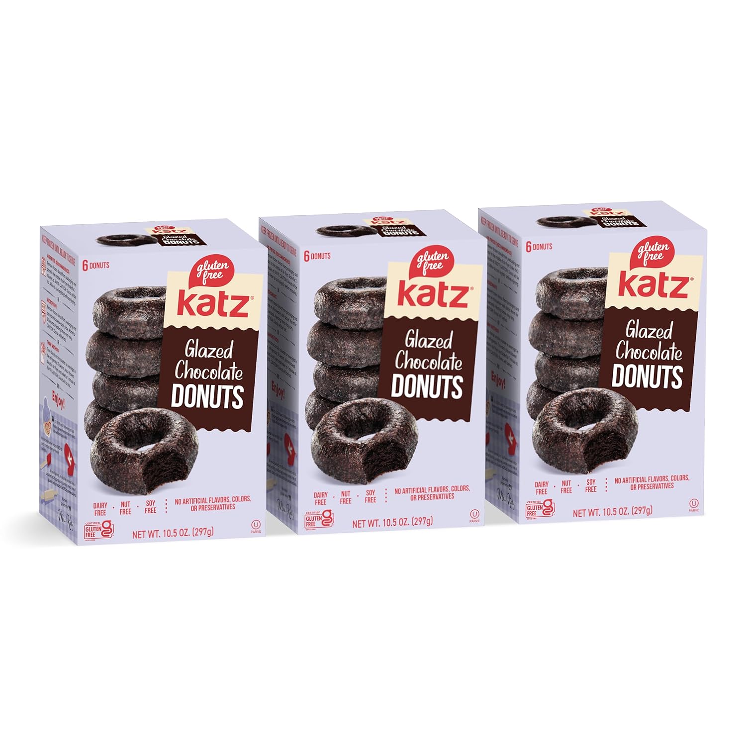 Katz Gluten Free Glazed Chocolate Donuts. Free of Dairy, Soy, Tree Nuts and Peanuts, Kosher 10.5 oz (3pk)