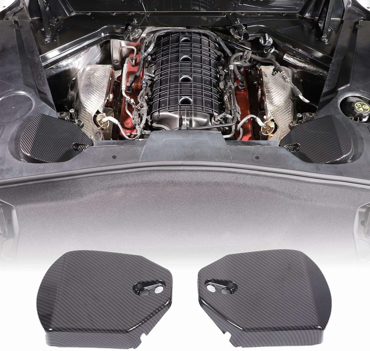Rear Strut Tower Covers Compatible with Chevrolet Corvette C8 2020-2023, ABS Plastic Engine Bay Shock Protection Panel Cover Trim, 2pcs C8 Accessories (Carbon fiber pattern)