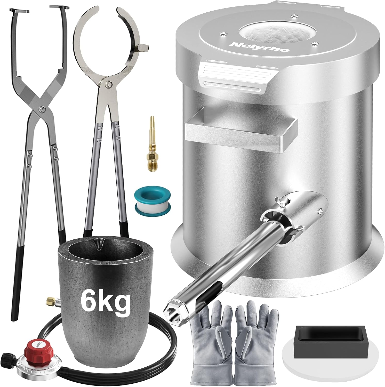 Nelyrho 6KG Propane Melting Furnace Kit, 2500°F Stainless Steel Smelter