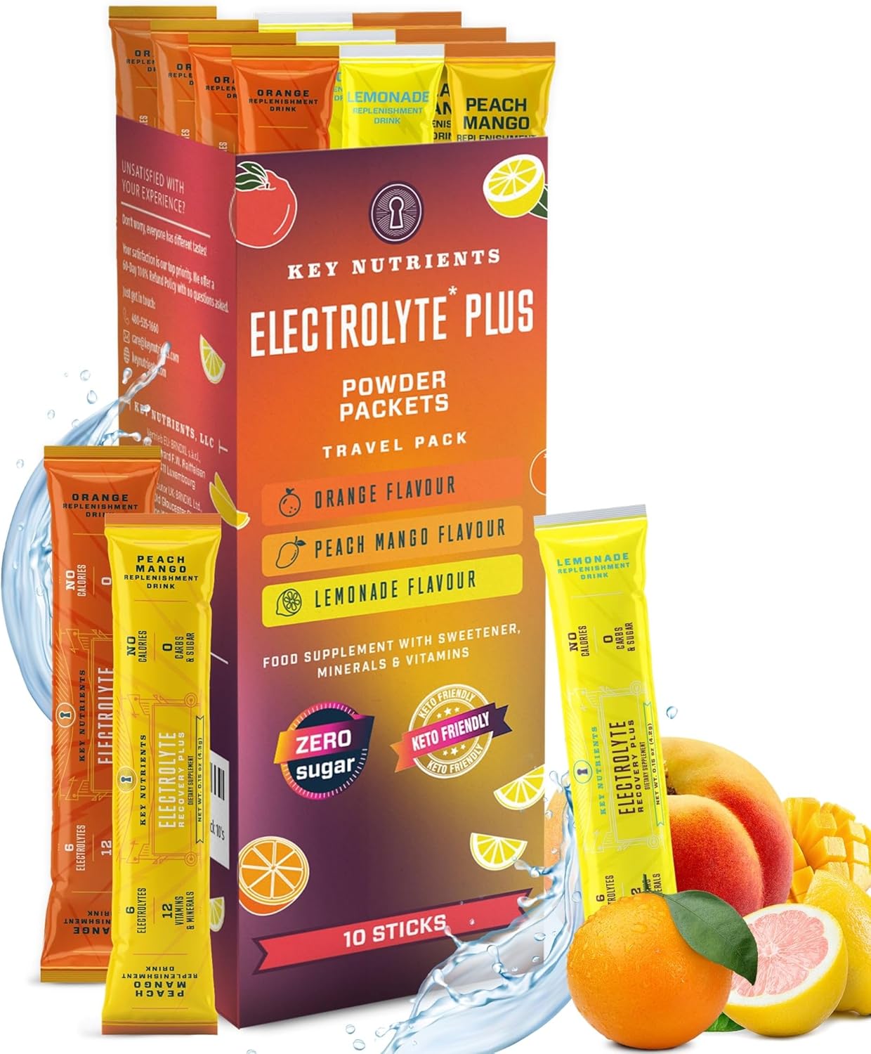 Key Nutrients Electrolytes Sachets - Multivitamin & Minerals Electrolytes Powder - 10 Servings of Variety Flavours - Hydration Sachets - Supercharged Rehydration Sachets with 16 Vitamins & Minerals