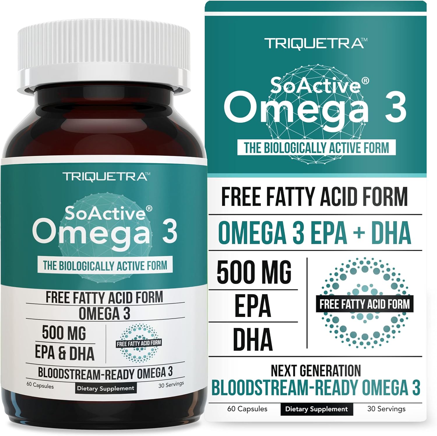 SoActive® Omega 3 EPA & DHA | Free Fatty Acid Form Omega 3 | Near Perfect Absorption – Up to 95% Absorption Rate | Bloodstream Ready EPA & DHA – More Effective Than Fish Oil & Krill Oil (60 Capsules)