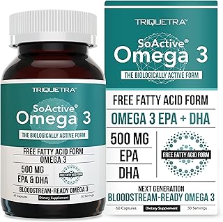 SoActive® Omega 3 EPA & DHA | Free Fatty Acid Form Omega 3 | Near Perfect Absorption – Up to 95% Absorption Rate | Bloodstream Ready EPA & DHA – More Effective Than Fish Oil & Krill Oil (60 Capsules)