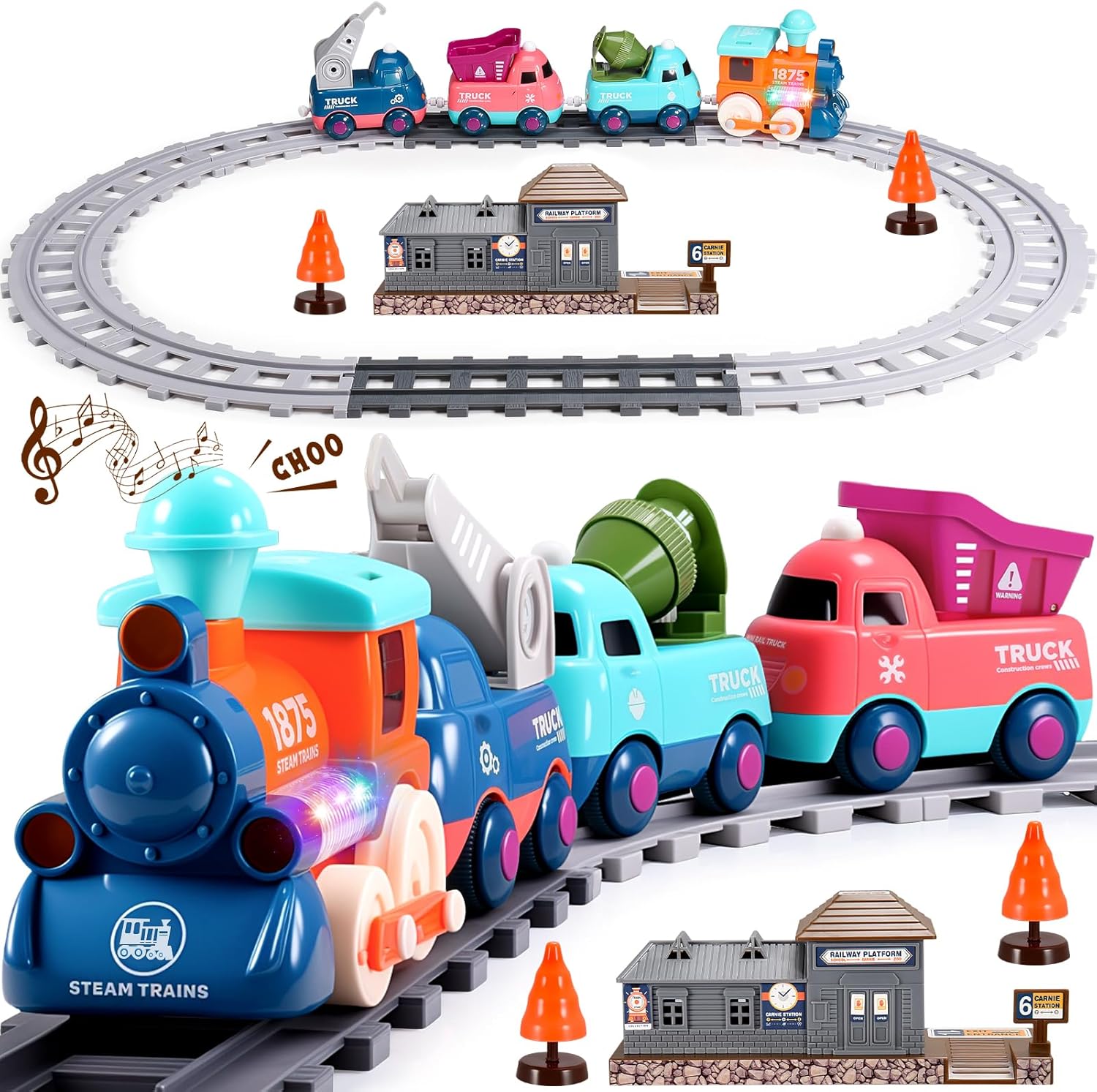 Naxudcoo Train Set: Toys For 3 4 5 6 7 Year Old Boys Girls 4pcs Trucks Toy Train Toys, Trains Set Gifts For 3 4 5 6 7 Years Old Boy Girls
