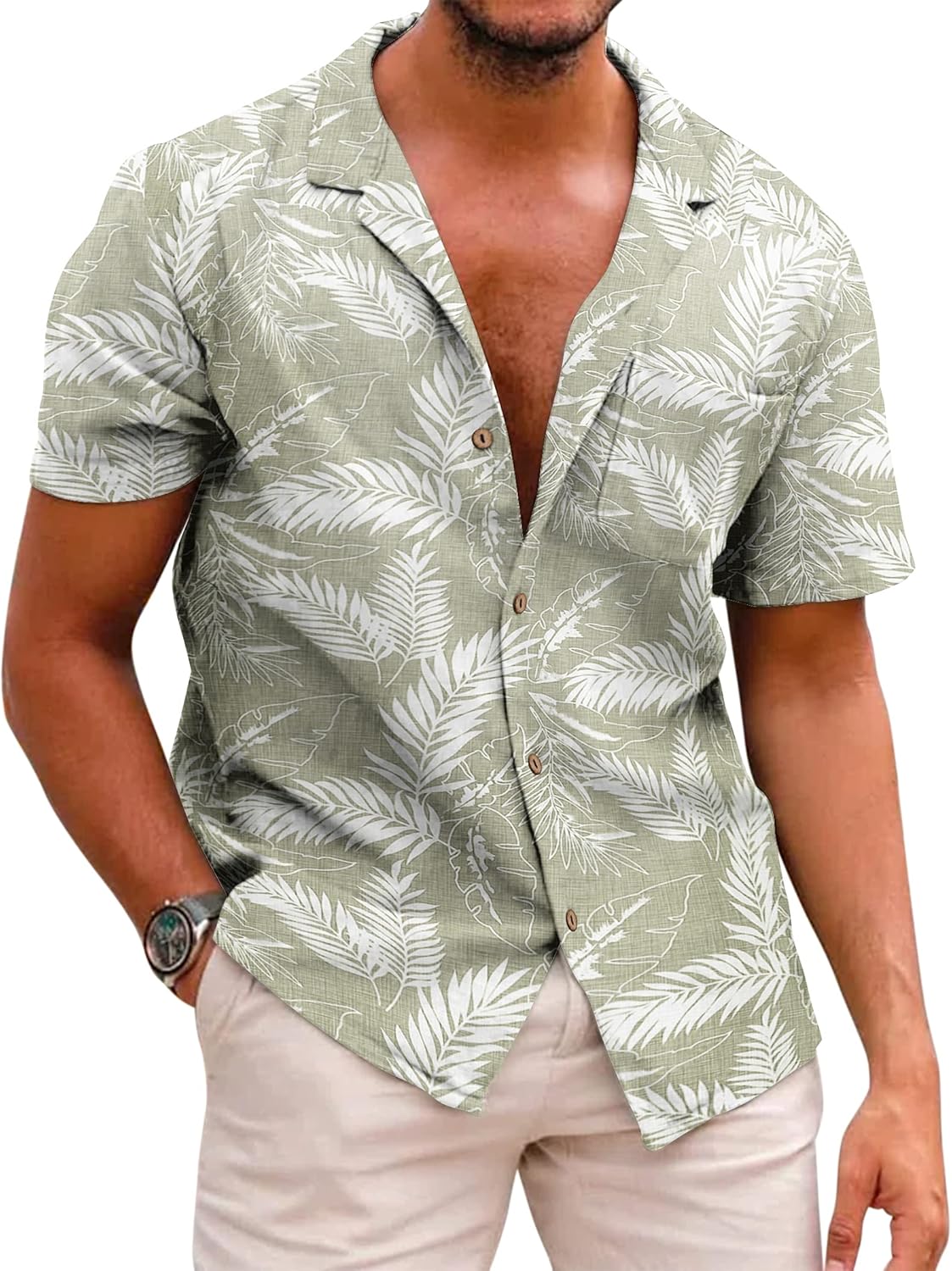 COOFANDY Mens Hawaiian Shirt Short Sleeve Buttoon Down Shirts Casual Tropical Floral Summer Linen Shirts