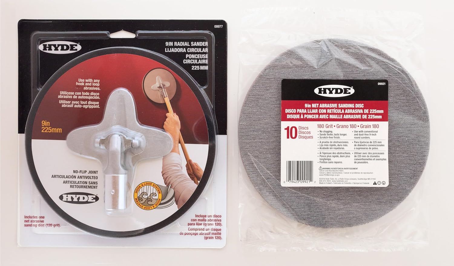 Hyde 09802 9-Inch Radial Sander Kit, Includes (1) 120-Grit Sanding Sheet + (10) 180-Grit Sanding Discs– Drywall Sanding Tool with Pivoting Head