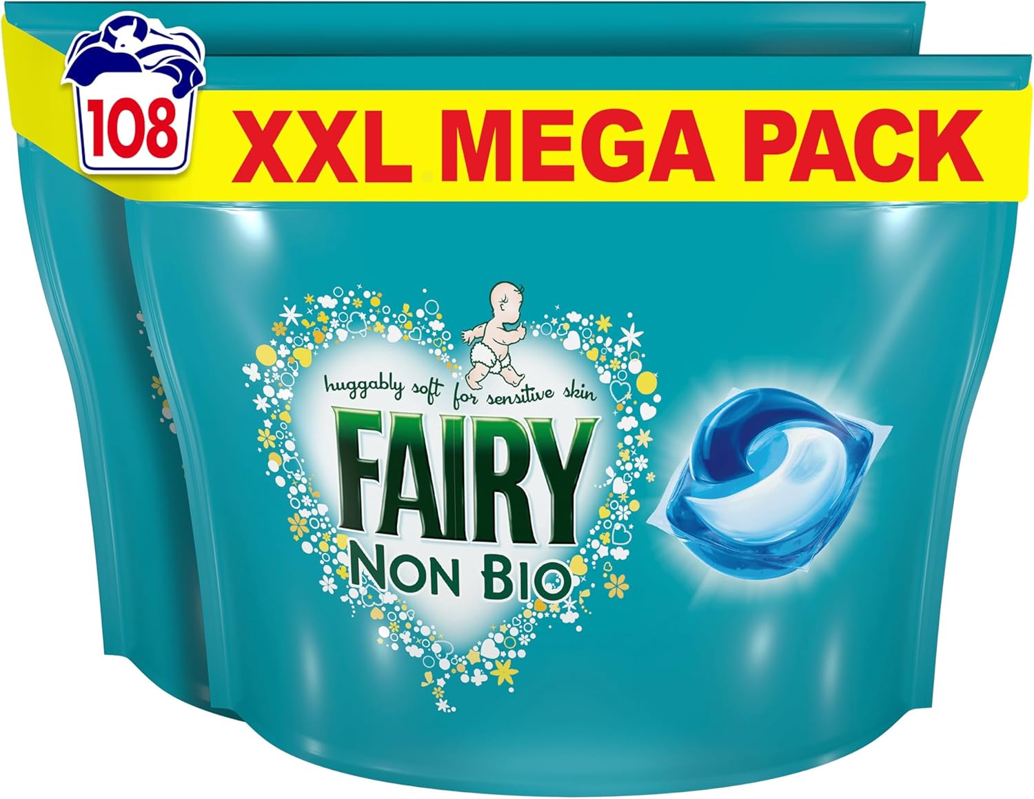 Fairy Non Bio PODS Washing Liquid Capsules, For Sensitive Skin, 108 Washes (54x2)