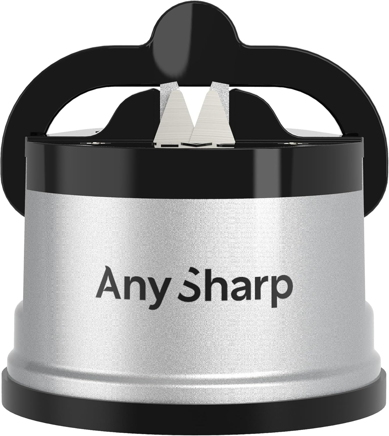 AnySharp Knife Sharpener, Hands-Free Safety, PowerGrip Suction, Safely Sharpens All Kitchen Knives, Ideal for Hardened Steel & Serrated, World's Best, Compact, One Size, Silver