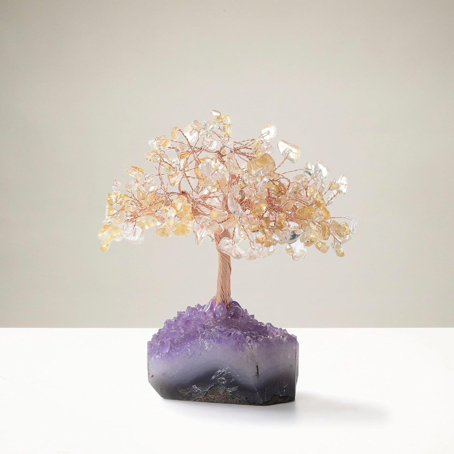 KALIFANO K946-CT 5 in. Citrine Natural Gemstone Tree of Life with Amethyst Geode Base