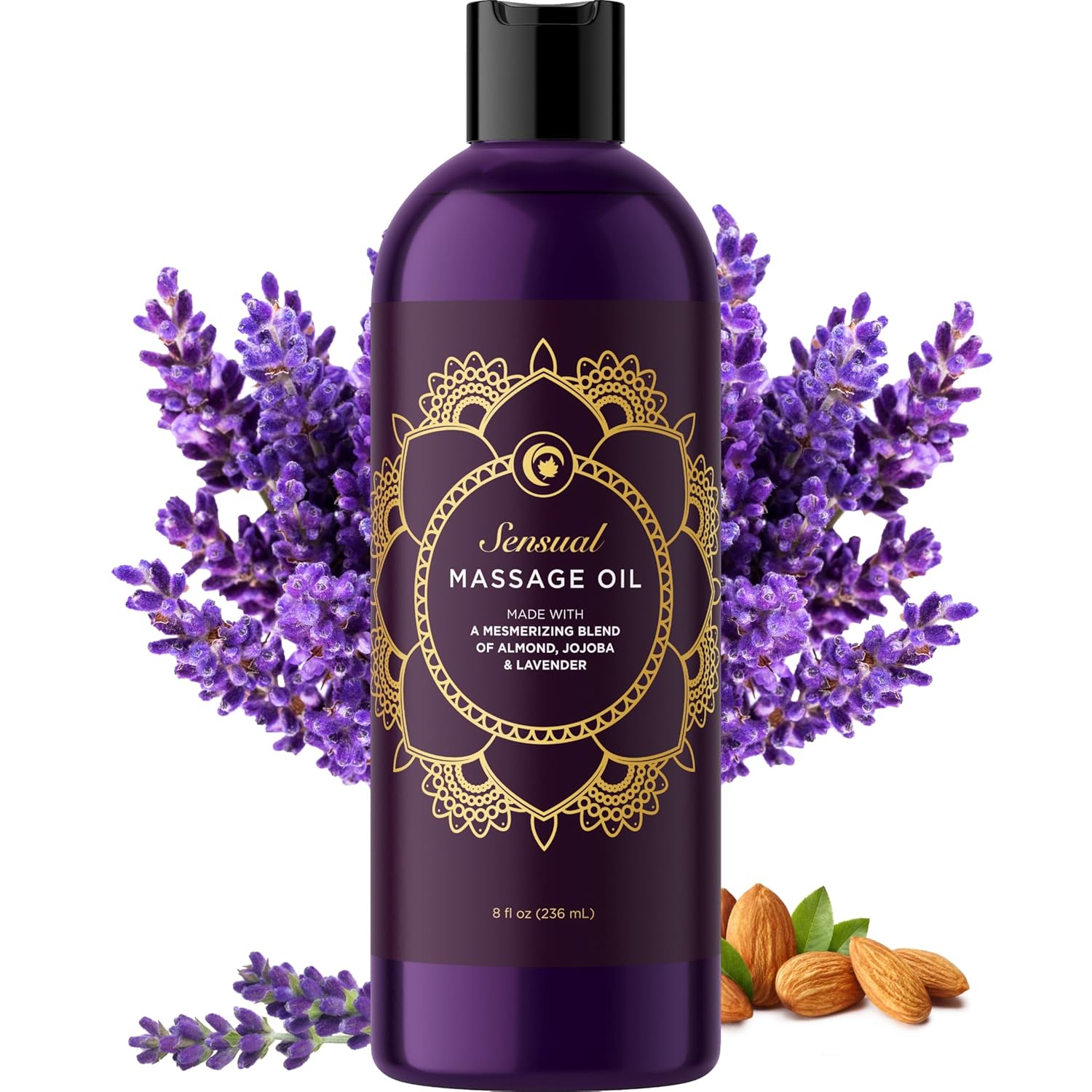 Aromatherapy Sensual Massage Oil for Couples - Relaxing Full Body Massage Oil for Date Night with Sweet Almond Oil - Vegan Lavender for Massage Therapy Smooth Gliding Formula 8 Fl Oz