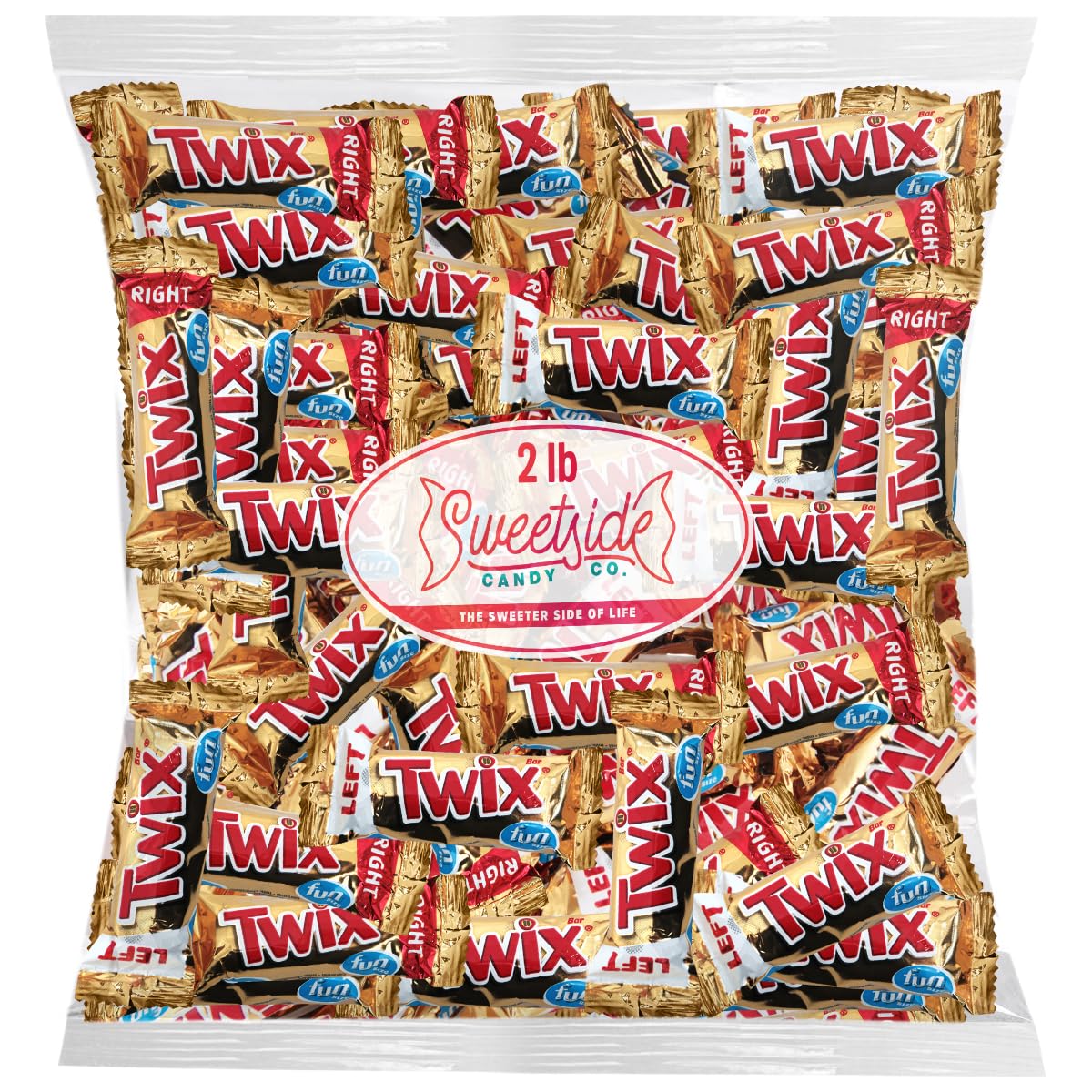 Twix Fun Size Candy Bars Left and Right, 2lb Pack of Bulk Chocolate Candy Individually Wrapped, Ideal Caramel Chocolate for Sharing with Friends, Perfect Twix Mini Candy Bars for Parties and Events