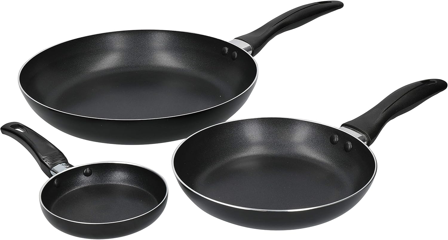 KitchenCraft Non Stick Frying Pan Set, Aluminium Frying Pans, Black, Set of 3 (28cm, 20cm & 12cm)
