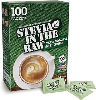 Stevia In The Raw, Plant Based Zero Calorie, No Erythritol, Sugar Substitute, Sugar-Free Sweetener for Coffee, Hot & Cold Drinks, Suitable For Diabetics, Vegan, Gluten-Free, 100Count Packets (1 Pack)