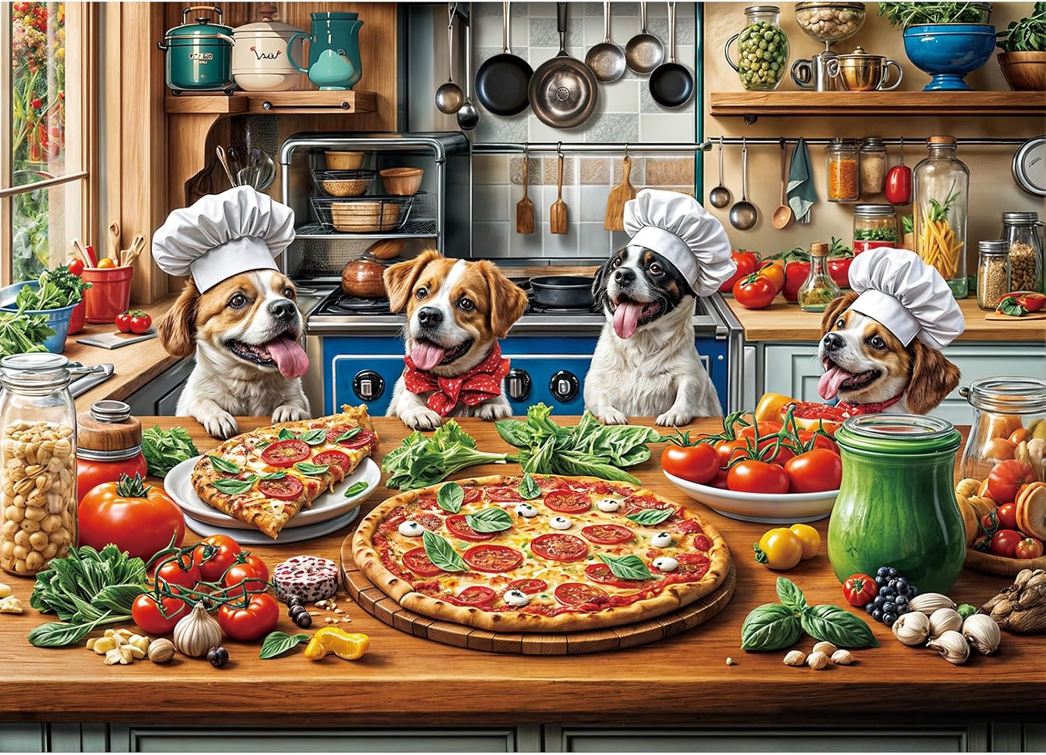 Puzzles 1000 Pieces for Adults jigsaw puzzles for adults 1000 Piece Puzzle Challenging Game for The Whole for Women, Gifts for Men, jigsaw puzzle Theme:Dogs' pizza meal