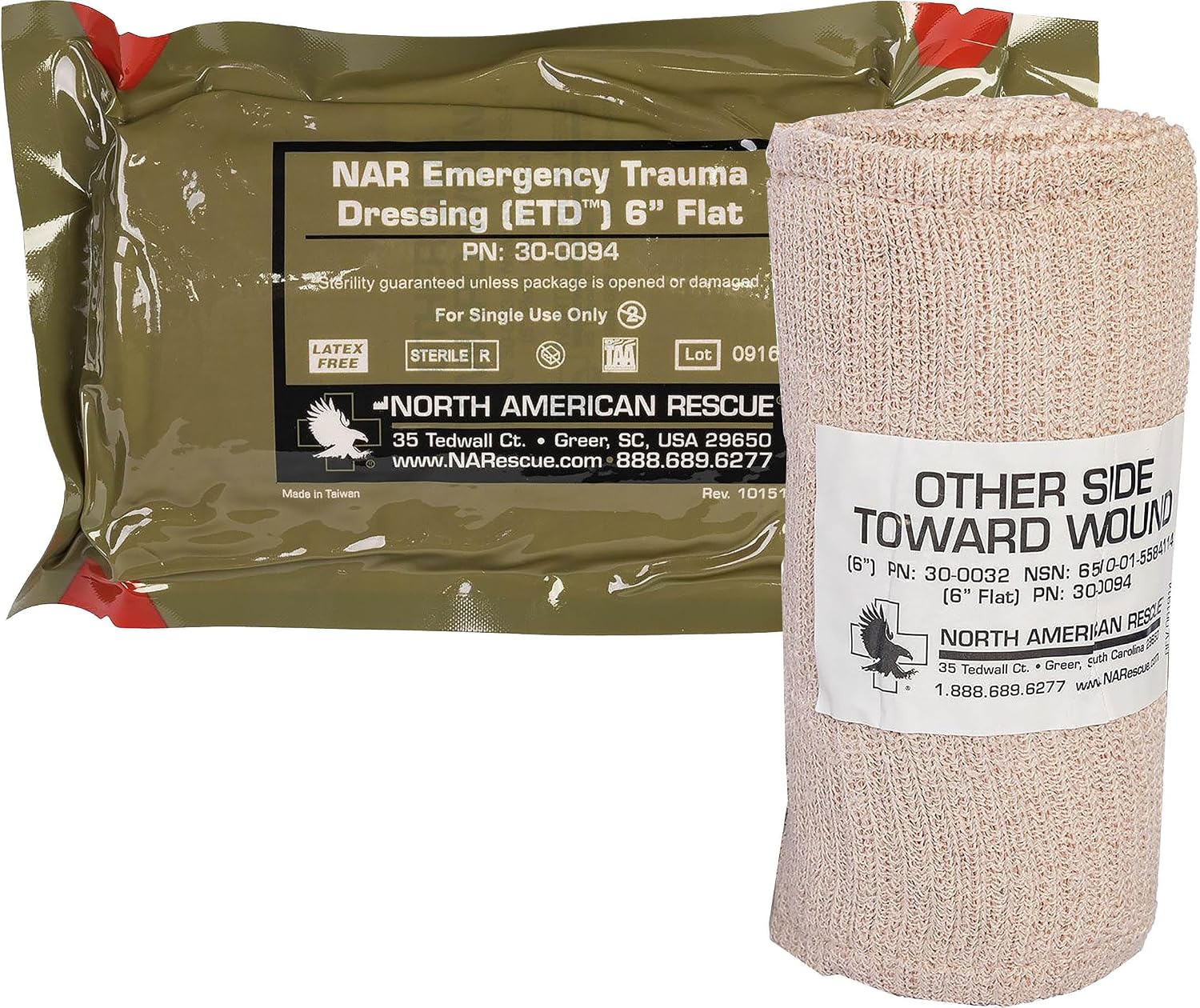 North American Rescue Flat Emergency Trauma Dressing ETD (6 Inch) NAR Folded Sterile Elastic Bandage Wrap for Wounds, Pressure, Bleeding Control (30-0094)