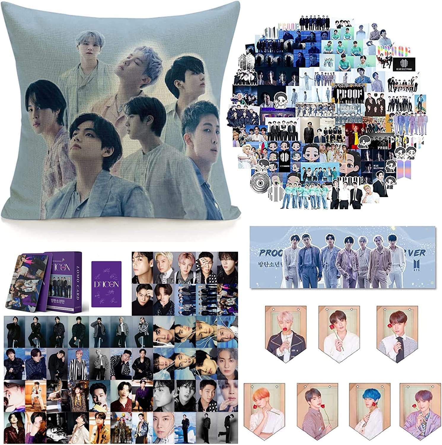 ZPPLD Kpop BTS Merchandise,Bts Merchandise Set,BTS Gift Set,1 BTS Throw Pillow Case,BTS Necklace, Stickers,BTS Keychain,Brooch, BTS Merch (B)