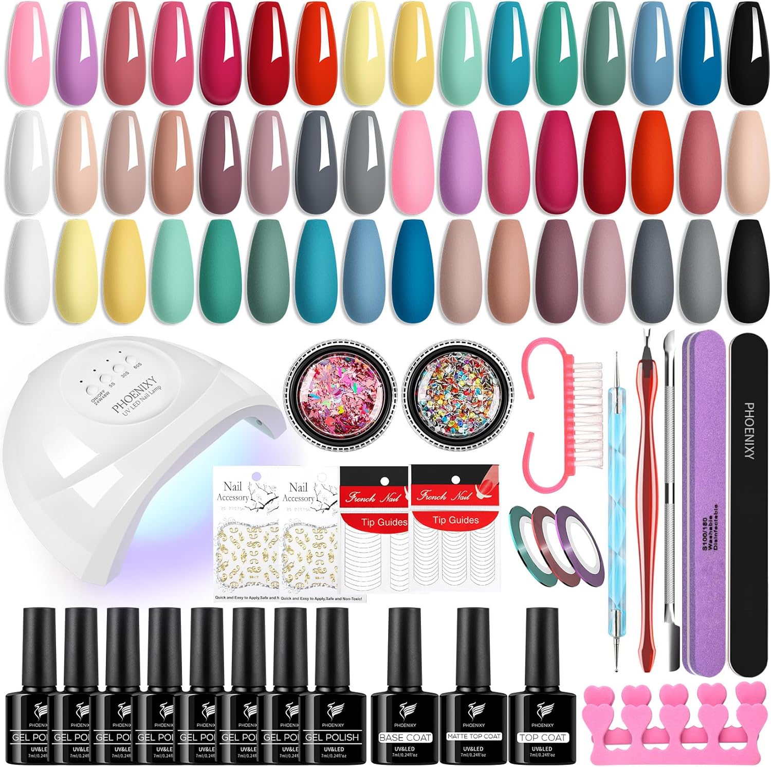 Phoenixy Gel Nail Kit, 24 Colours Gel Polish Set with Lamp Starter Kit Red Green Grey Black Gel Nail Polish Set Nail Art Gift for Women