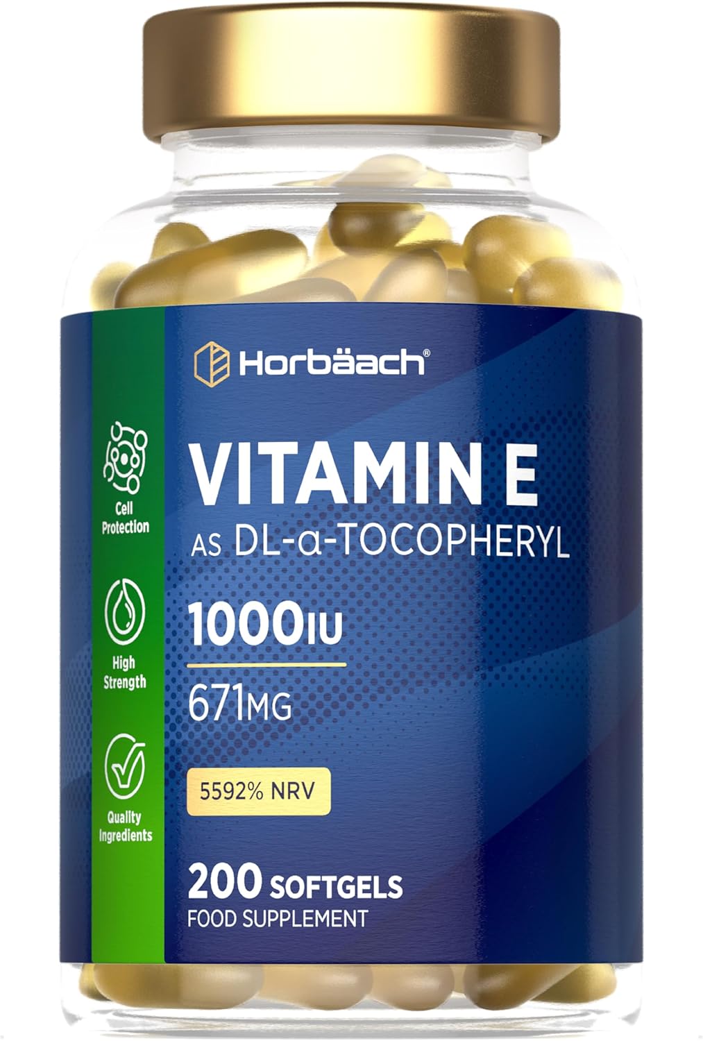 Vitamin E Capsules High Strength 1000iu | 200 Count | Vitamin E as DL-Alpha Tocopheryl Acetate | No Artificial Preservatives | by Horbaach