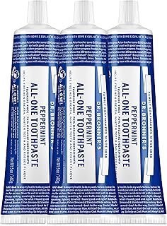 Dr. Bronner’s - All-One Toothpaste (Peppermint, 5 Ounce, 3-Pack) - 70% Organic Ingredients, Natural and Effective, Fluoride-Free, SLS-Free, Helps Freshen Breath, Reduce Plaque, Whiten Teeth, Vegan