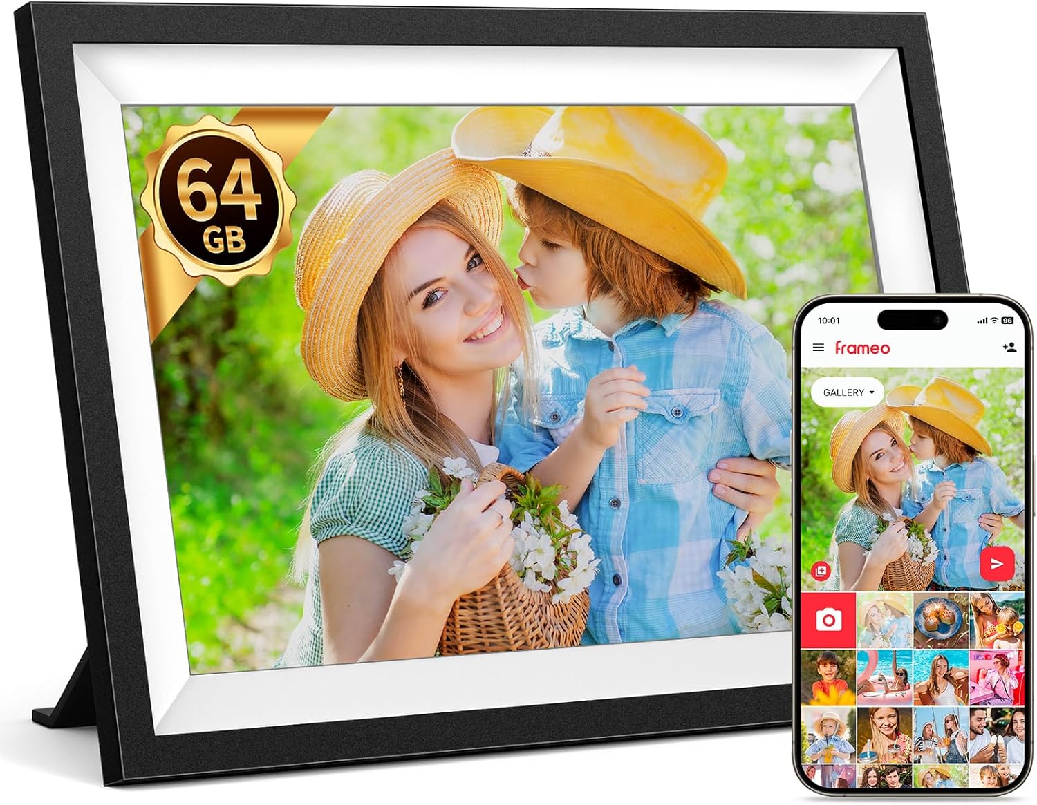 Frameo 10.1 Inch WiFi Digital Picture Frame,64GB Large Memory,1280x800 HD IPS Touch Screen,Electronic Photo Frame, Auto-Rotate,Share Photos or Videos Instantly via Frameo App from Anywhere