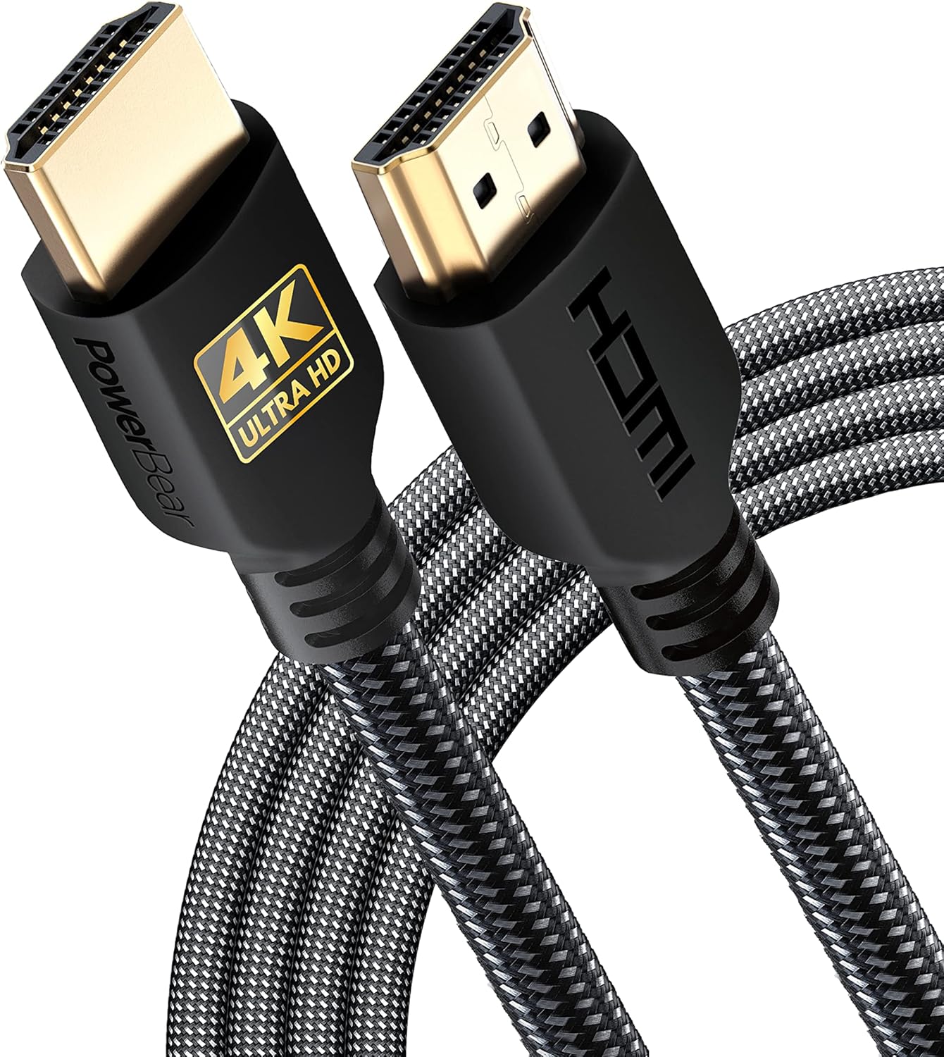 PowerBear 4K HDMI Cable 10 ft | High Speed Hdmi Cables, Braided Nylon & Gold Connectors, 4K @ 60Hz, Ultra HD, 2K, 1080P, ARC & CL3 Rated | for Laptop, Monitor, PS5, PS4, Xbox One, Fire TV, & More