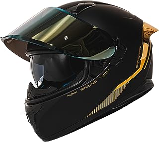HAX Obsidian Full Face Dual Visor Adult Motorcycle Helmet for Motorbike Street Bike with Pinlock Ready DOT Approved Matte Black Gold S