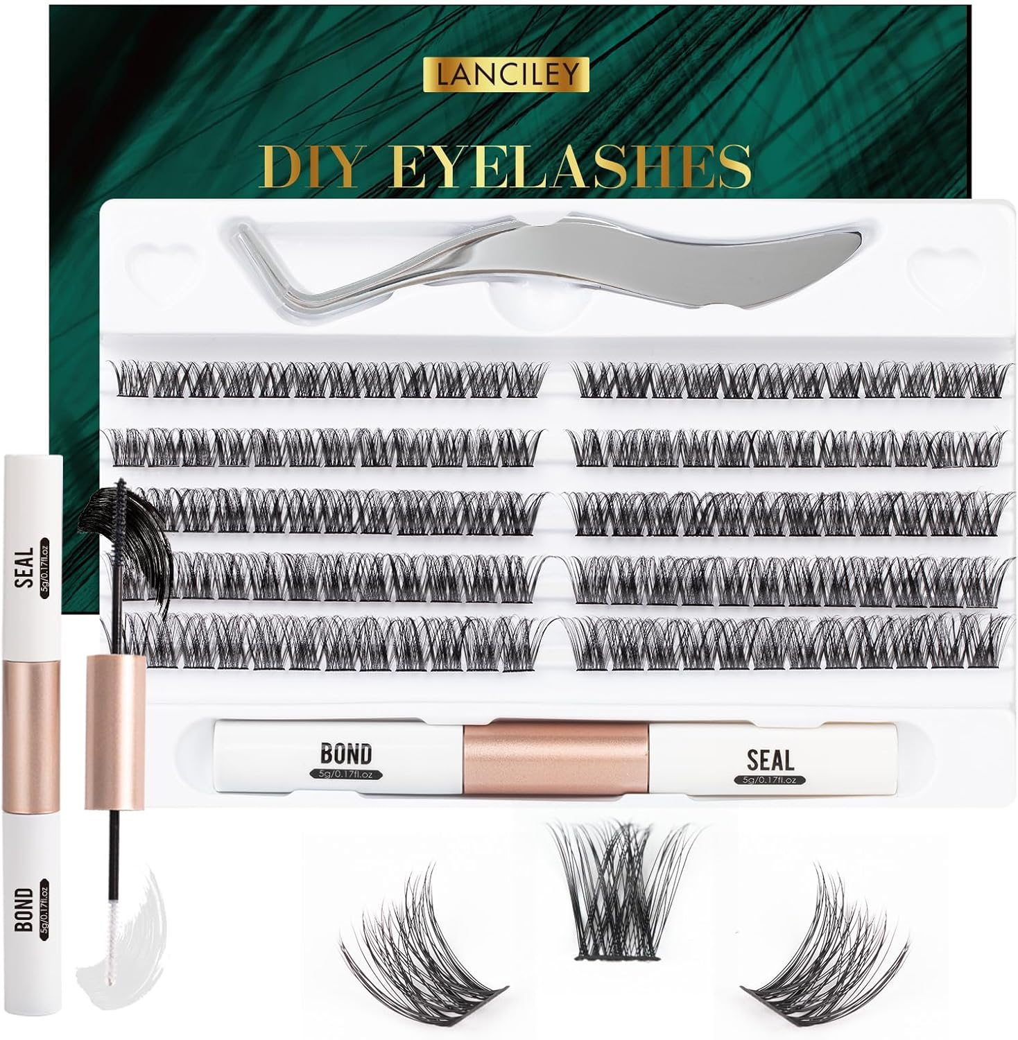 Lanciley DIY Lash Extension Kit 120 Cluster Lashes Individual Lashes with Lash Bond and Seal Tweezers Eyelash Extensions Kit Easy to Apply at Home C D Curl Mix 10-16mm - L01