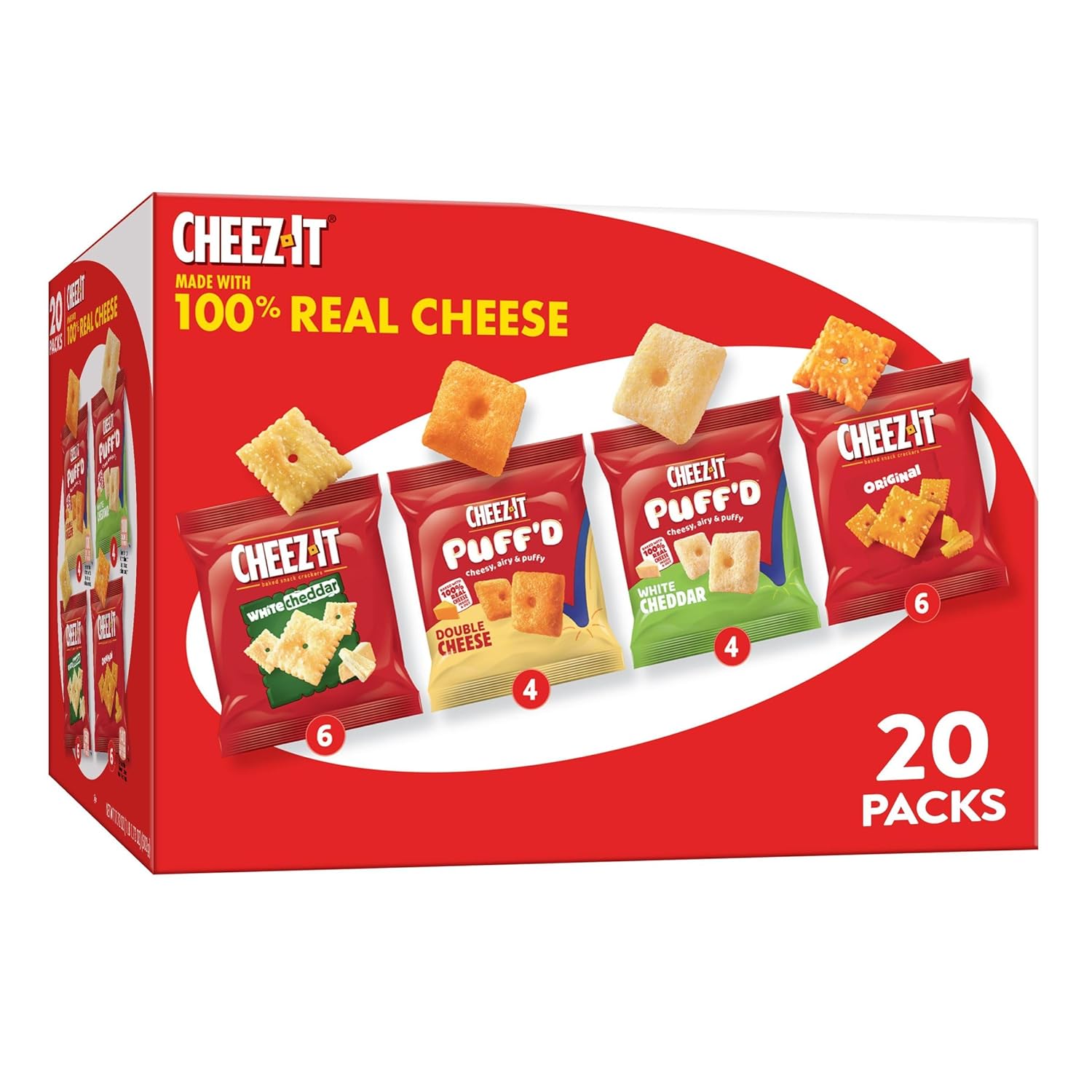 Cheez-It Cheese Crackers, Baked Snack Crackers, Office and Kids Snacks, Variety Pack, 17.72oz Box (20 Pouches)
