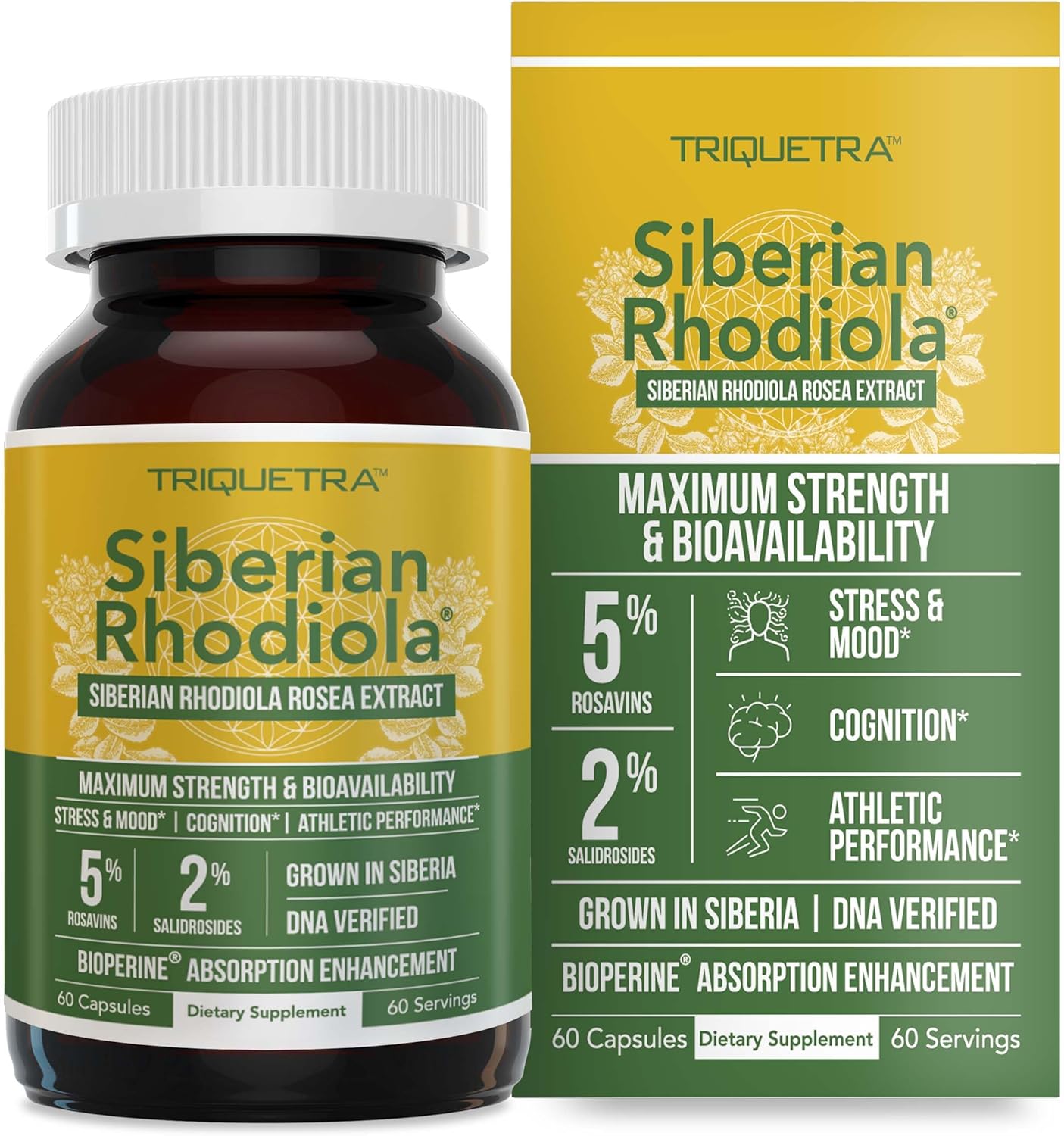 Max Strength Siberian Rhodiola®: Rhodiola Rosea 5% Rosavins, 2% Salidroside & BioPerine® for Enhanced Absorption – Helps Support Stress, Energy & Focus* – Grown in Siberia, DNA Verified (60 Capsules)