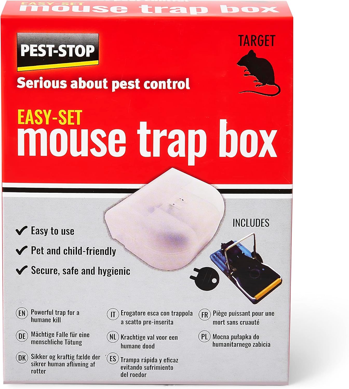 Pest-Stop Easy Set Mouse Trap Box – Reusable Snap Trap in Enclosed Housing – Indoor Use – Safe for Homes with Pets & Children – Quick Set-Up, Durable Plastic – Black