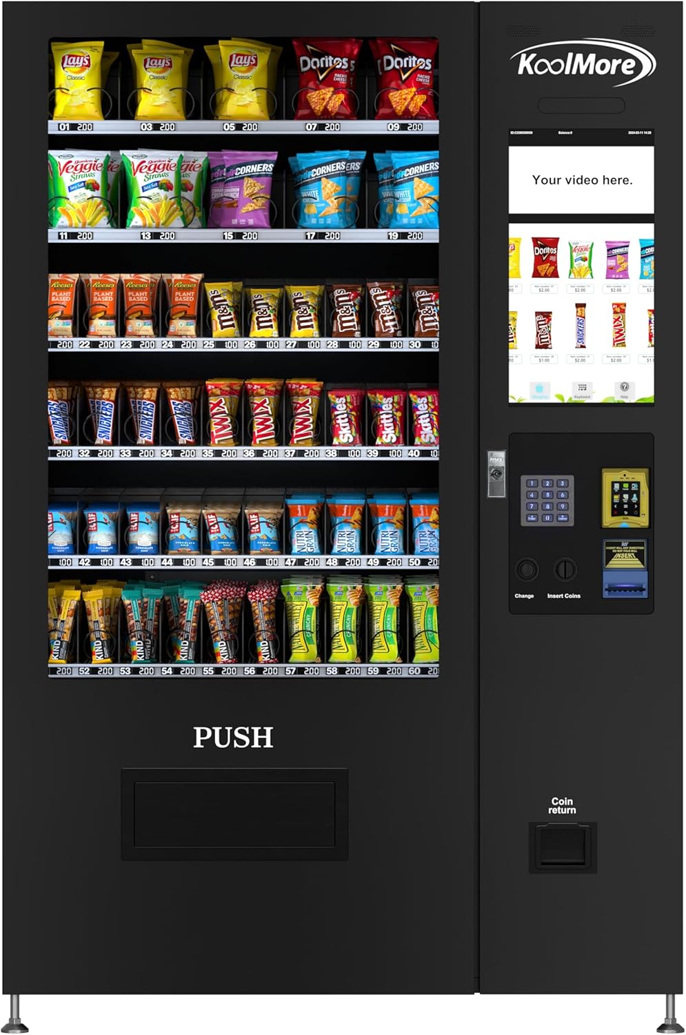 KoolMore KM-NRVMCB-50 Snack Vending Machine, Credit Card Reader, and Bill acceptor with 22 Inch Black, 60 Slots/Non-Refrigerated with Touch Screen