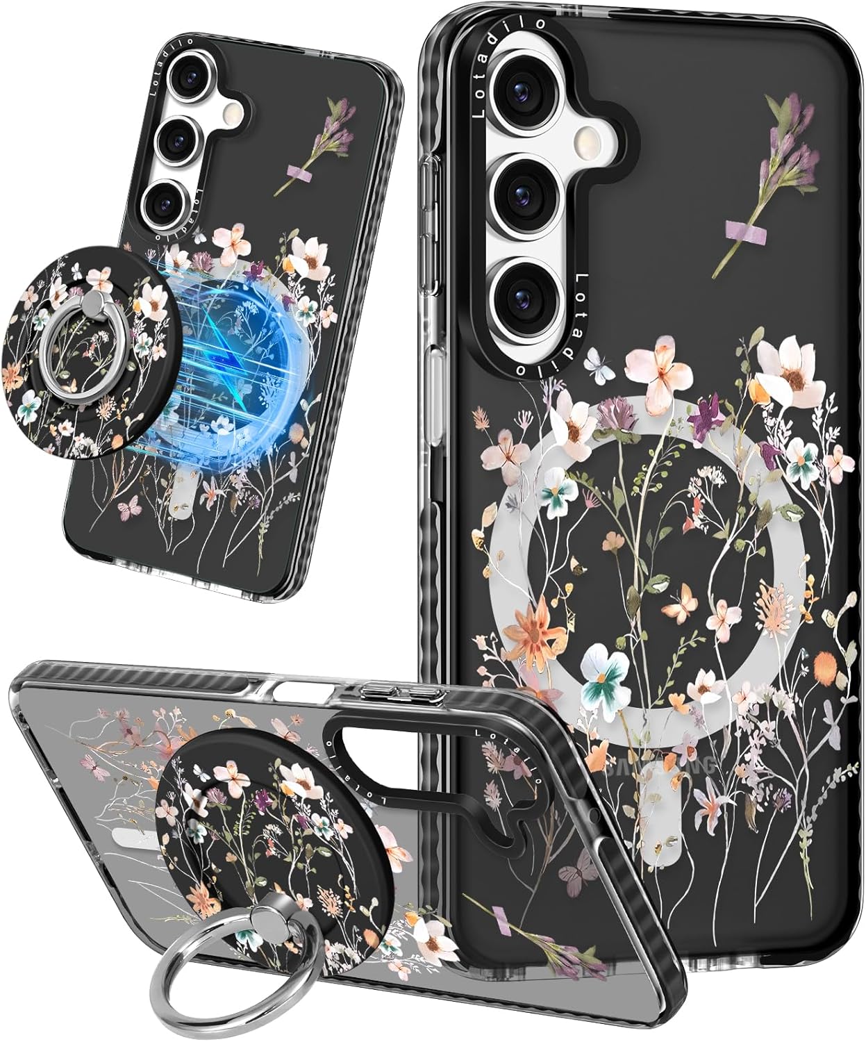 Cute Case for Samsung Galaxy A16 for Women Girls - Funny Dried Flower Design Compatible with Magsafe Magnetic Ring Holder Kickstand Fashion TPU Phone Covers