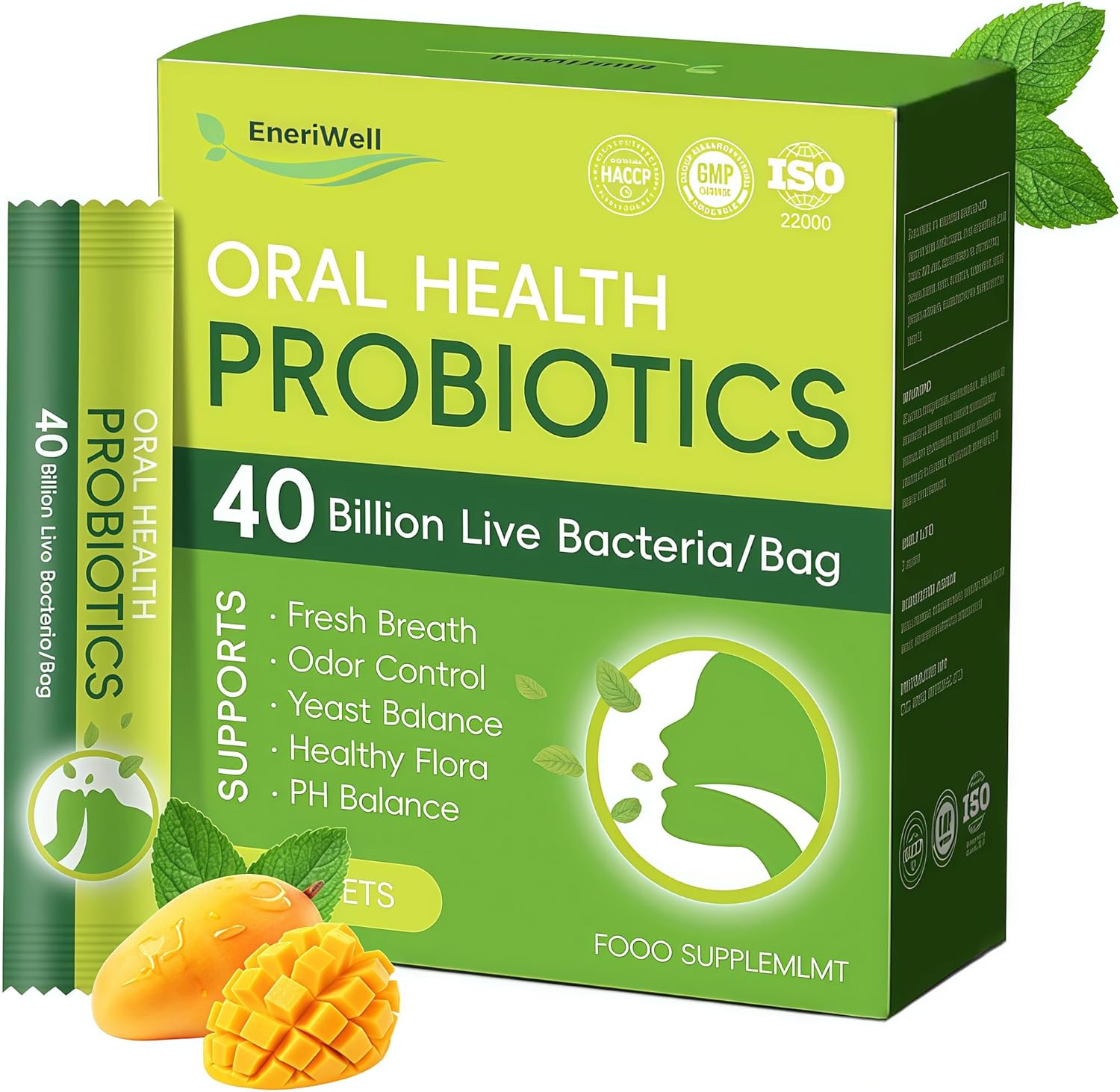 Oral Probiotics for Extreme Bad Breath Treatment, Gum Health probiotic and prebiotics, Oral Health Probiotics for Women and Men, Fresh Breath and Gut Health for Adults, Travel Probiotic 30 Packets