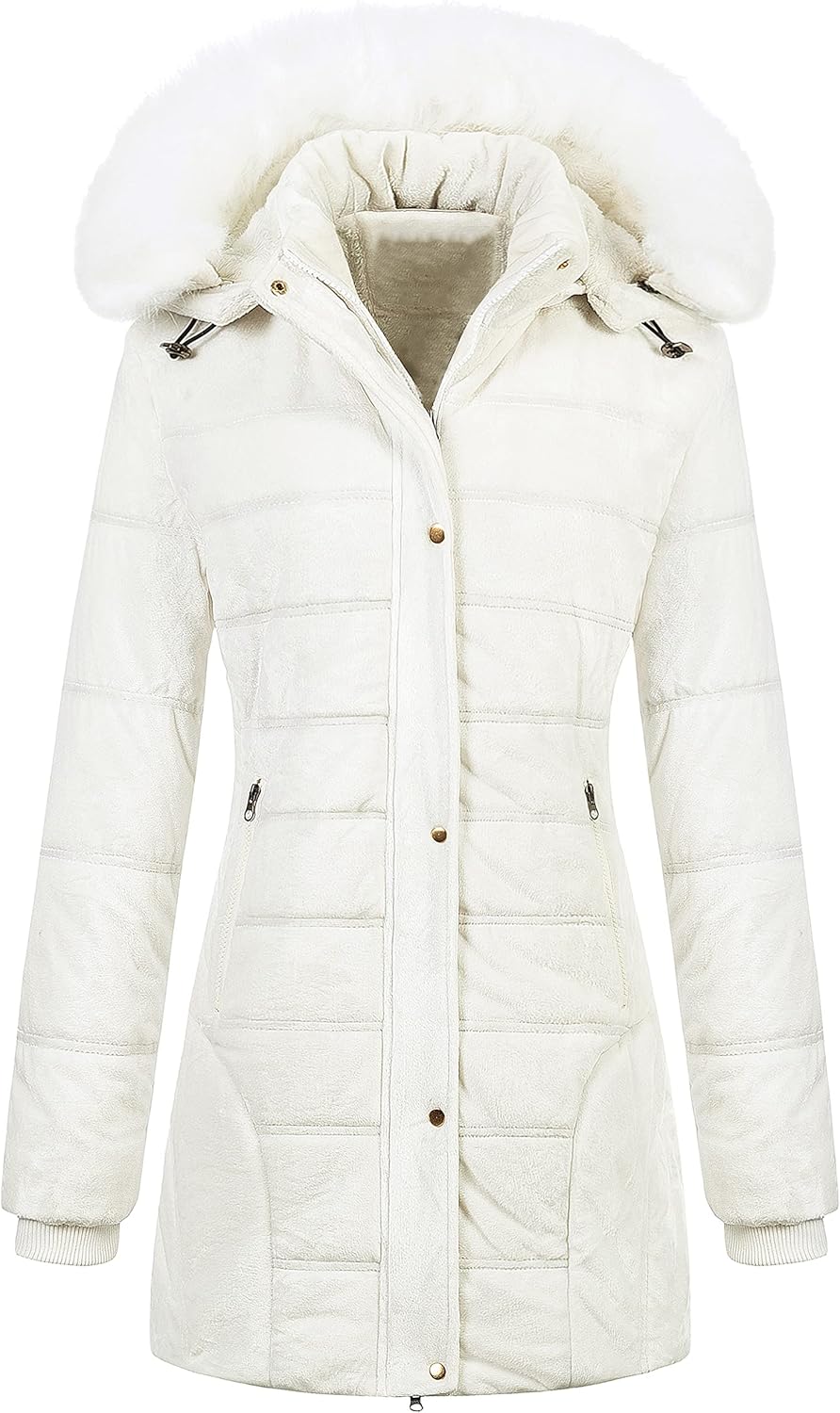 Chrisuno Women's Warm Winter Coat Velvet Puffer Jacket Quilted Faux Fur Hood