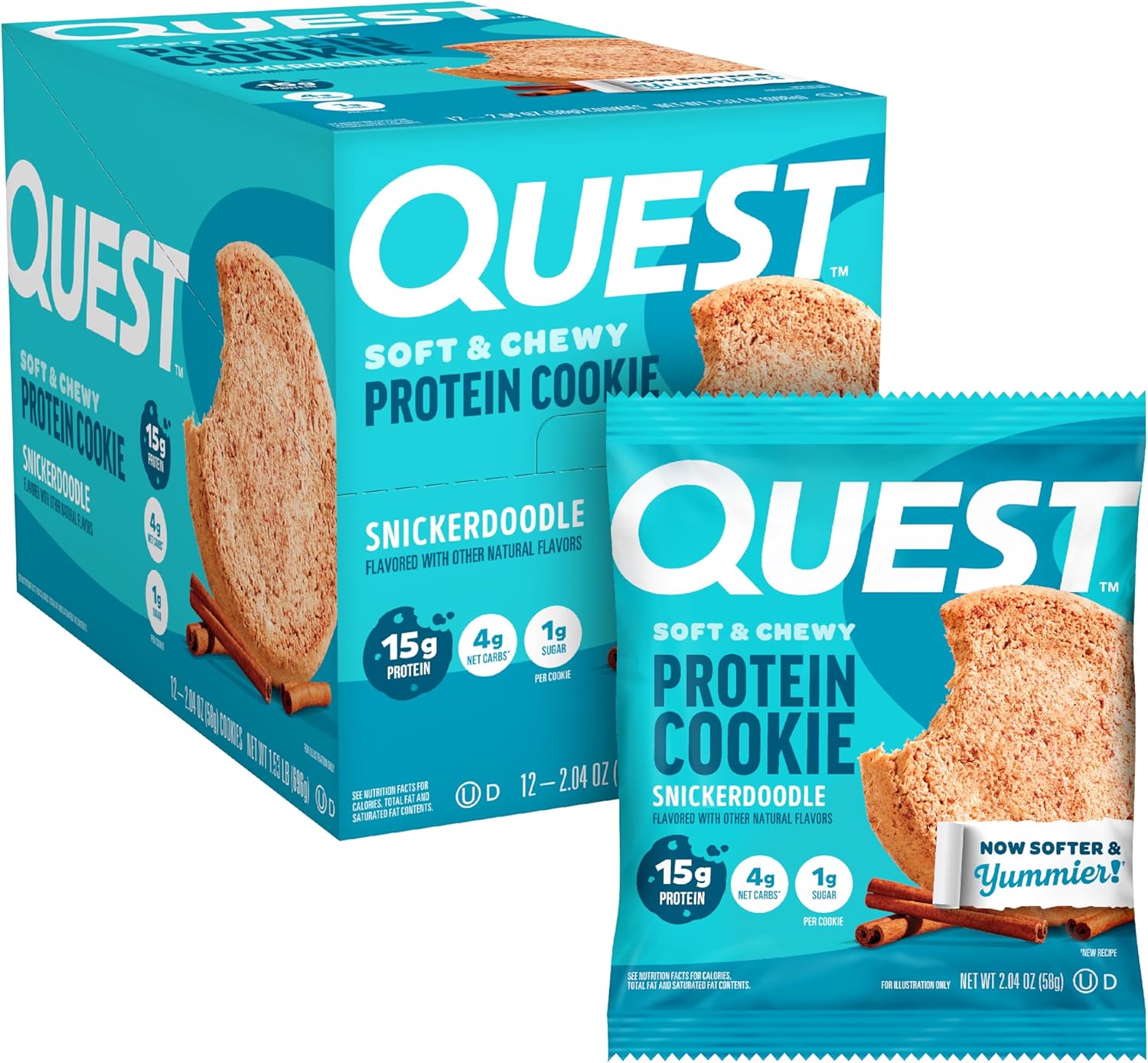 Quest Nutrition Snickerdoodle Protein Cookie, 15g Protein, 1g Sugar, 4g Net Carbs, Keto Friendly, High Protein, Low Carb; 12 Count