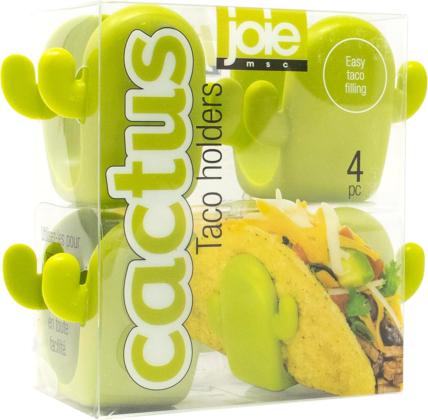 Joie Cactus Taco Holders, Sturdy Stands Keep Hard Shells Upright, Protect Crunchy Shells from Breaking or Spilling, Fill Tacos Hands-Free, Cute Kitchen Gadget, BPA-Free, 4 Count