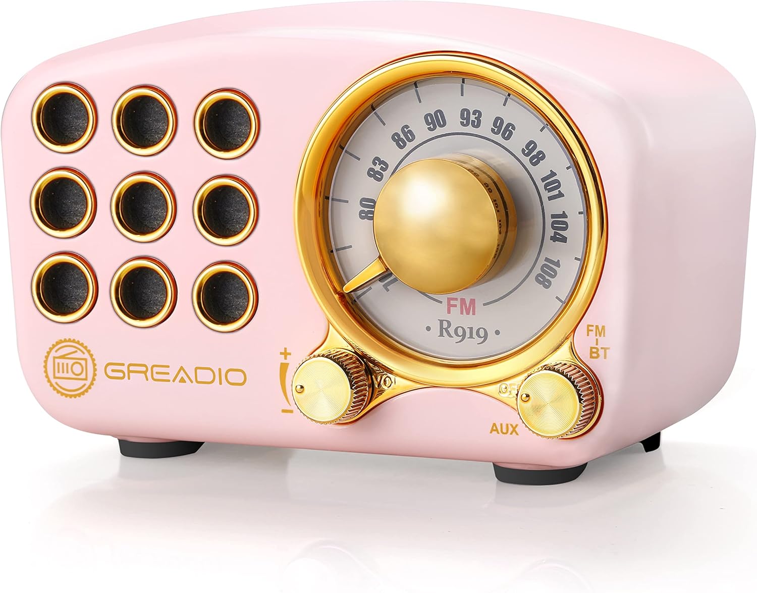 Retro Bluetooth Speaker, Vintage Radio-Greadio FM Radio with Old Fashioned Classic Style, Strong Bass Enhancement, Loud Volume, Bluetooth 5.0 Wireless Connection, TF Card and MP3 Player (Pink)