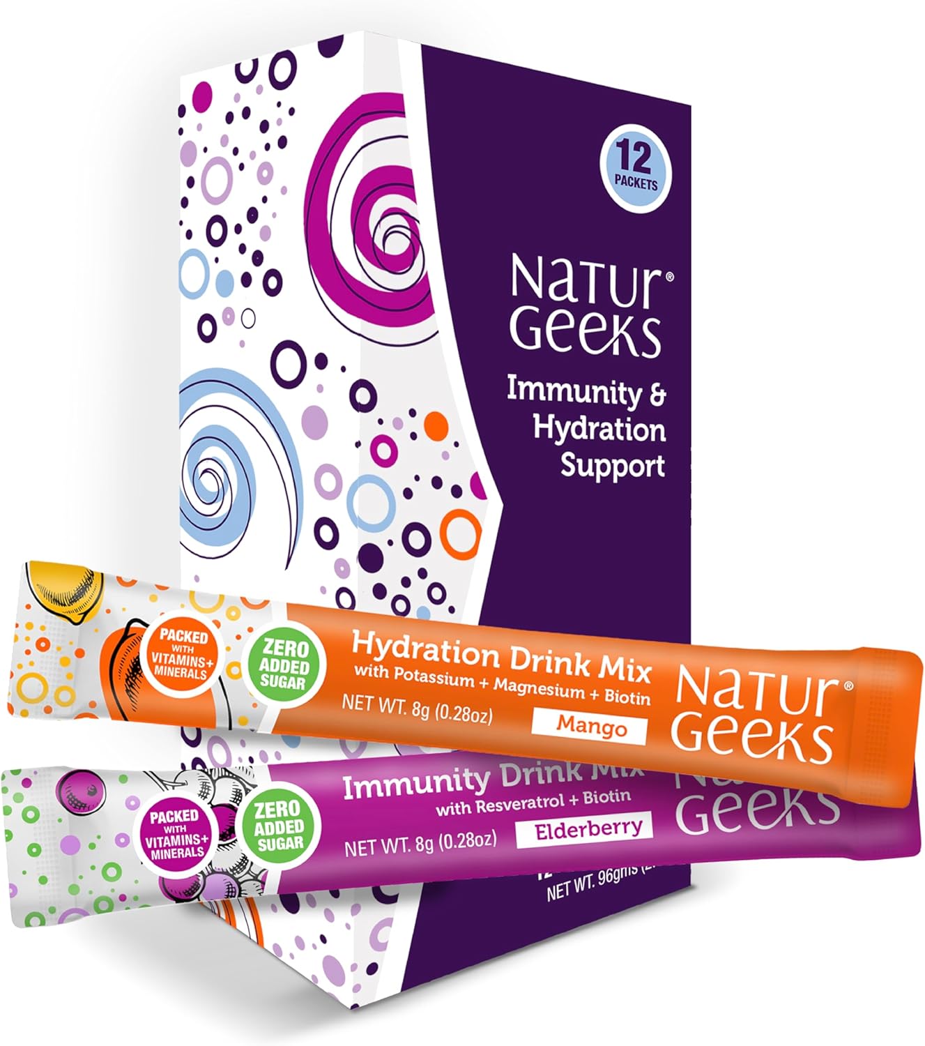 NutraGeeks Vegan Electrolytes Powder Packets – Sugar-Free Electrolytes for Instant Hydration – Hydration Powder with Elderberry & Mango Flavors – No Sugar, 30 Servings