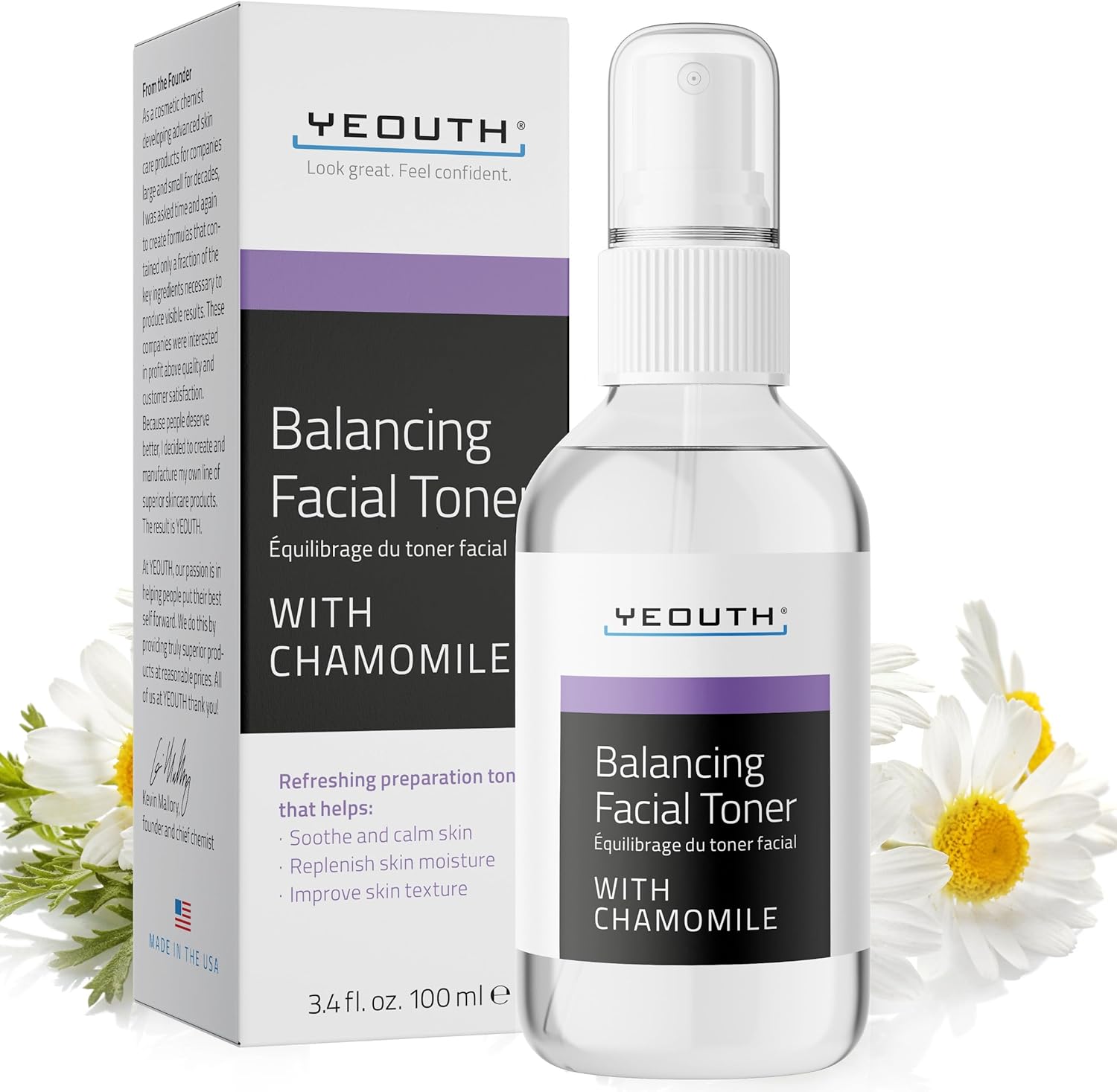 YEOUTH Hydrating Toner for Face Spray with Chamomile and Allantoin, Alcohol Free Refreshing Face Toner for Women and Men 100ml